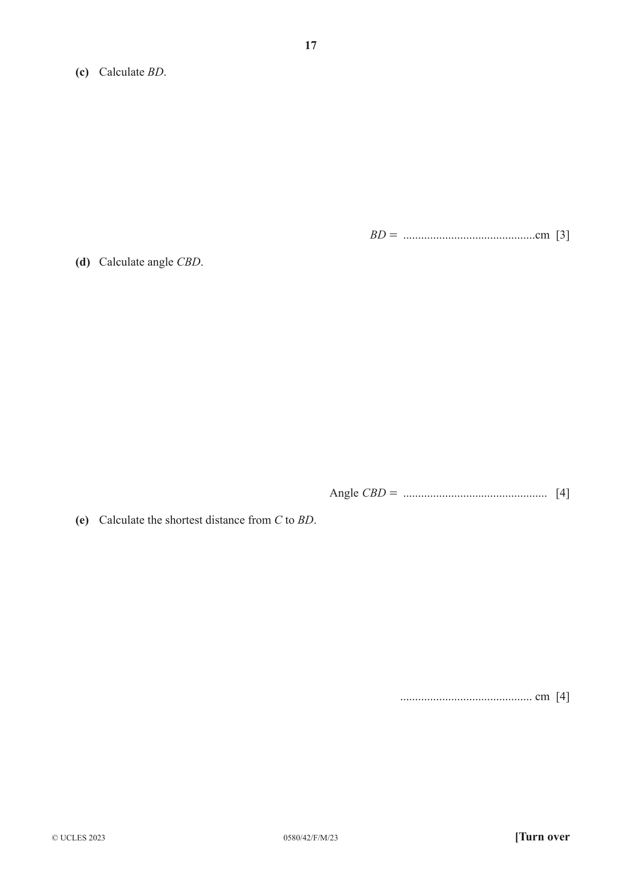 Cambridge IGCSE Mathematics 0580 2023 Feb/March Paper 4 · Variant 2 question paper, page 17 of 20