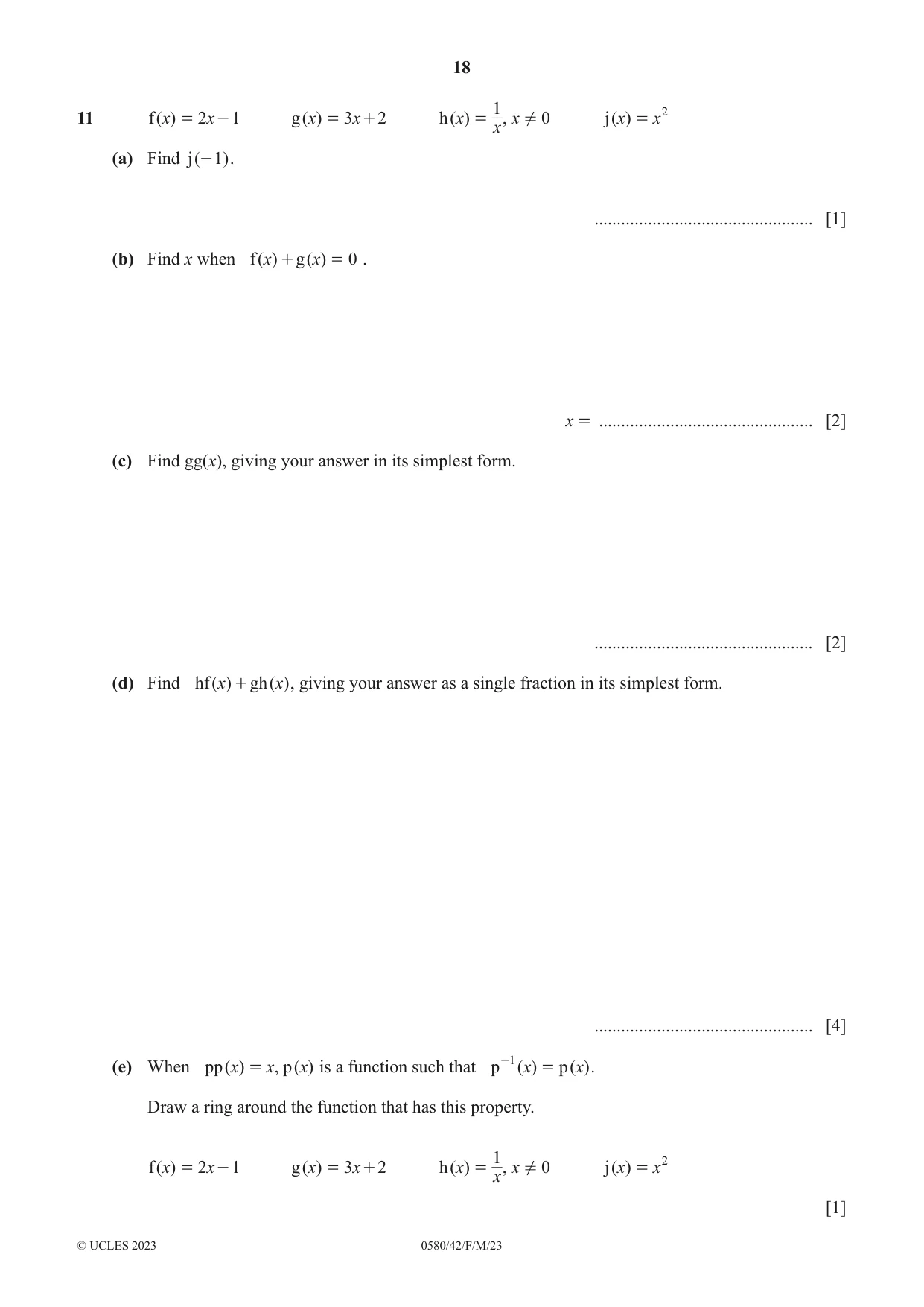 Cambridge IGCSE Mathematics 0580 2023 Feb/March Paper 4 · Variant 2 question paper, page 18 of 20