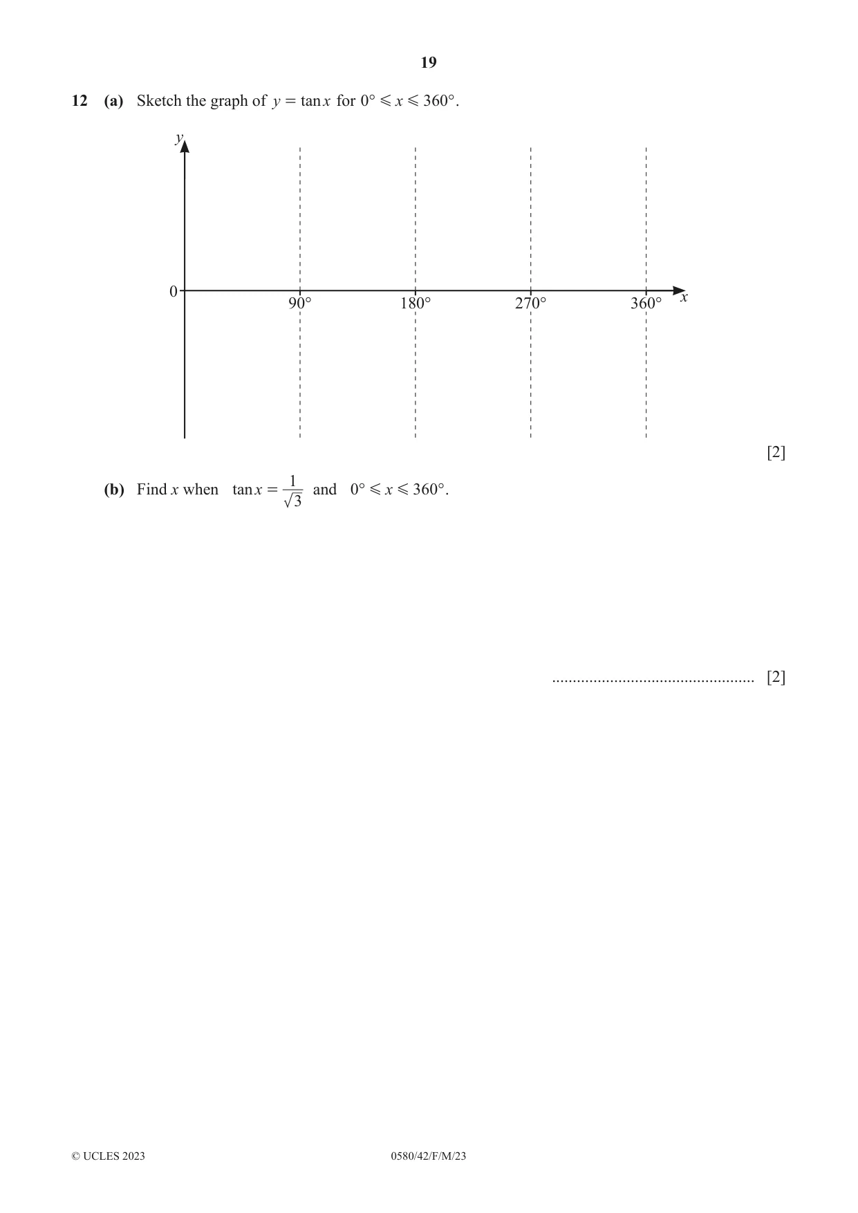 Cambridge IGCSE Mathematics 0580 2023 Feb/March Paper 4 · Variant 2 question paper, page 19 of 20