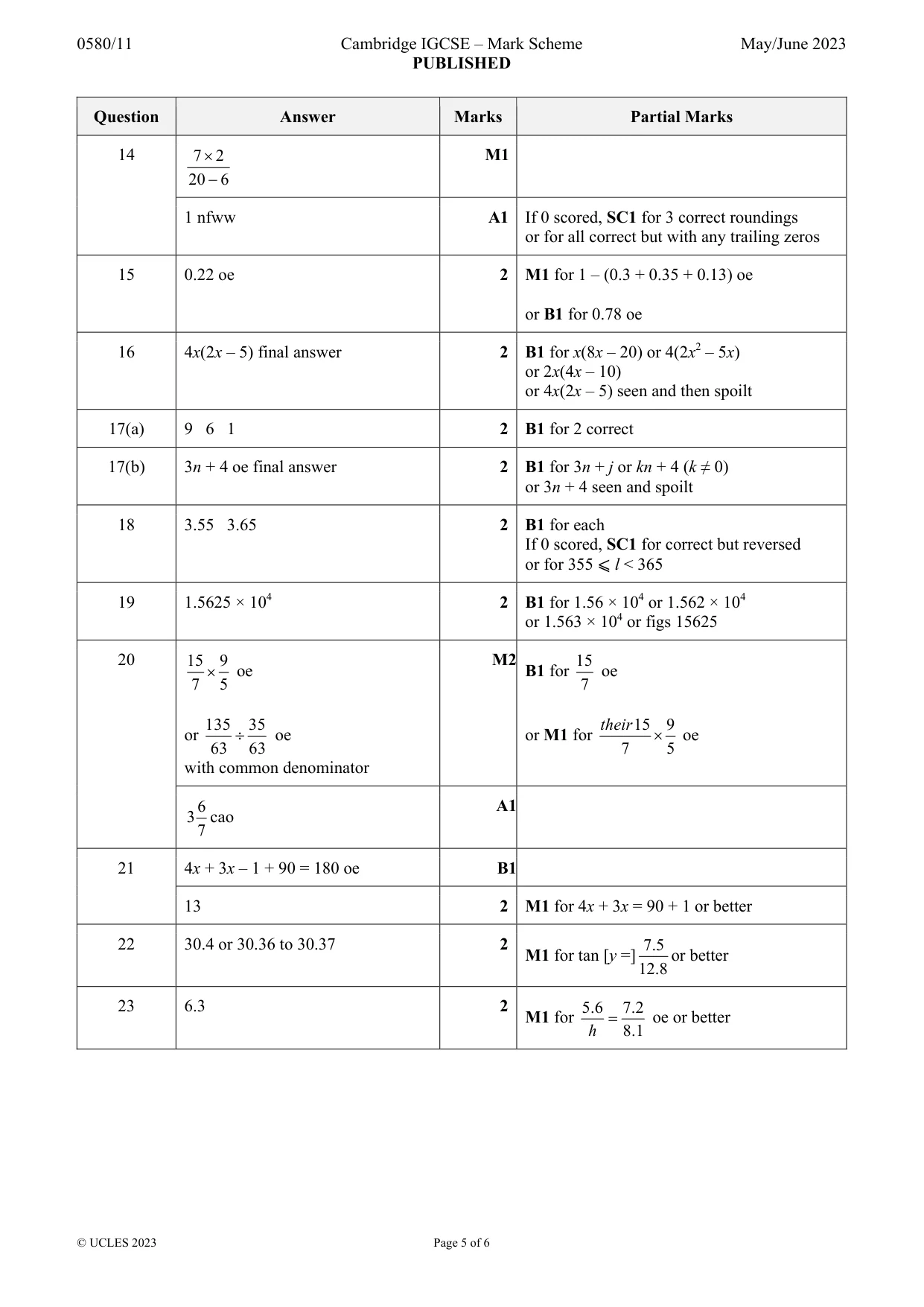 Mark scheme, page 5 of 6