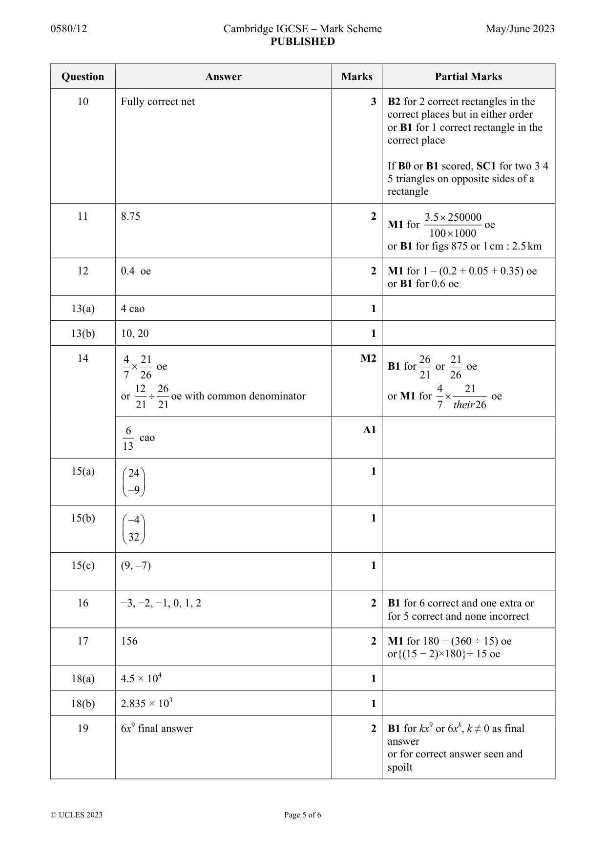 Mark scheme, page 5 of 6