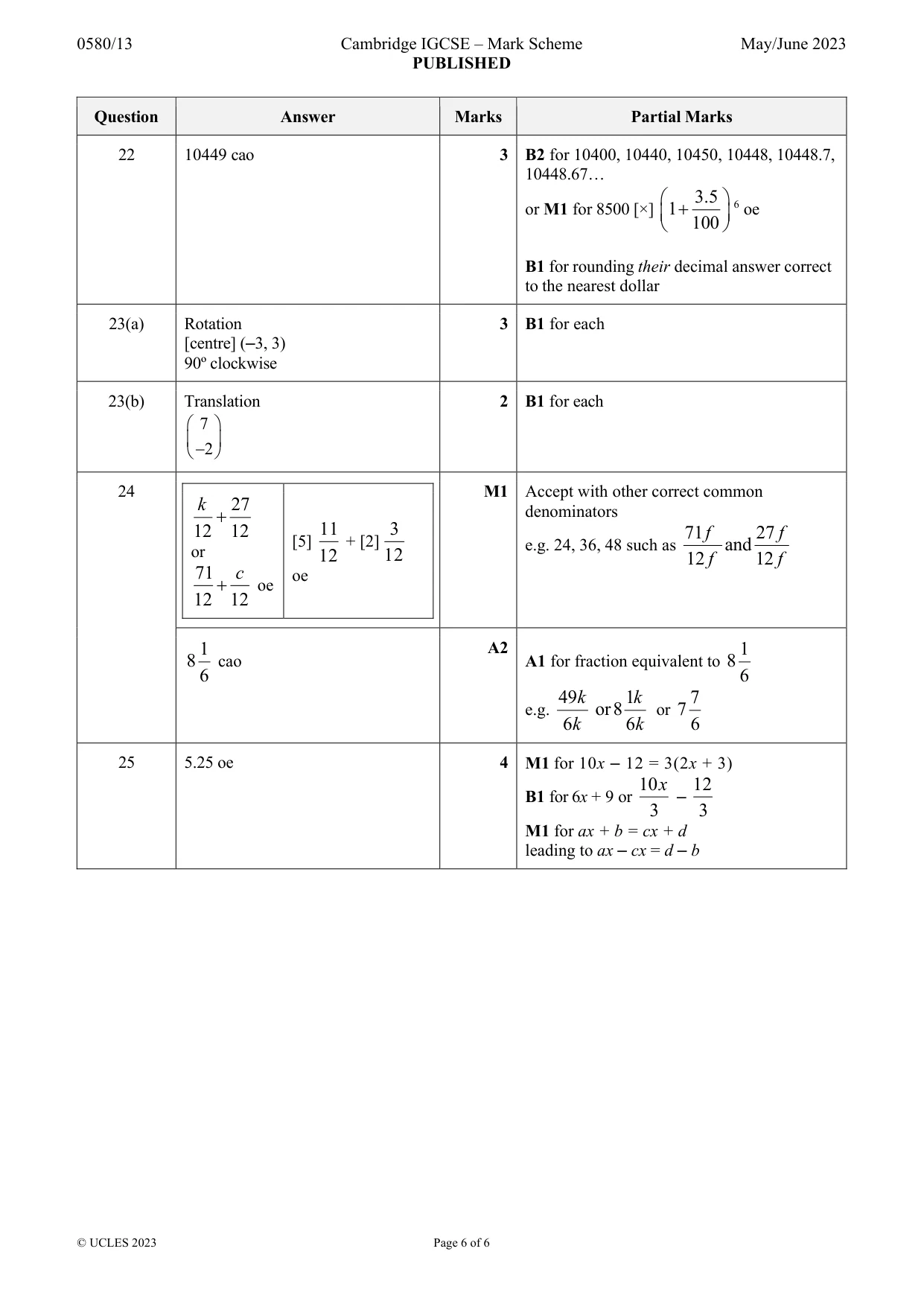 Mark scheme, page 6 of 6