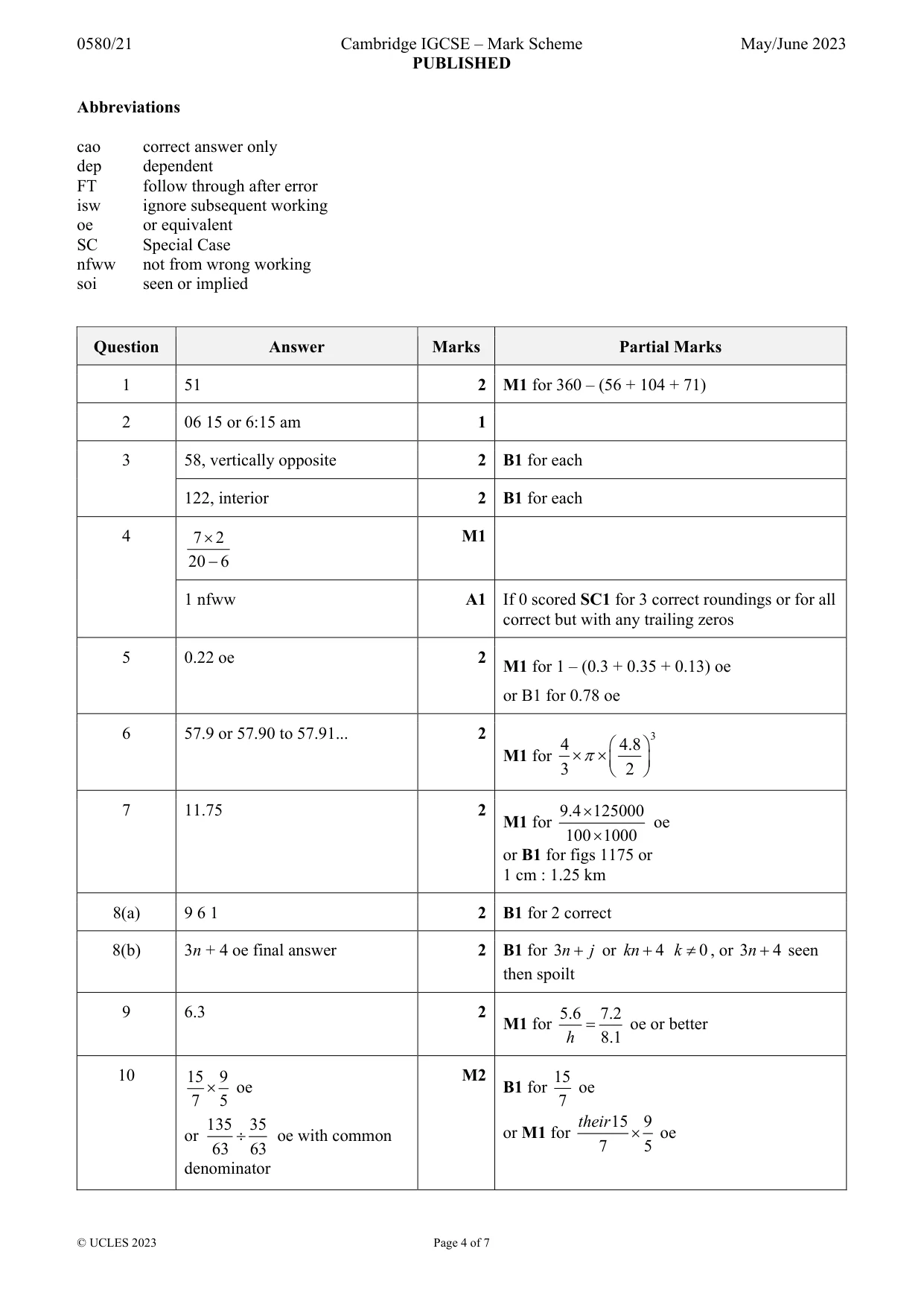 Mark scheme, page 4 of 7