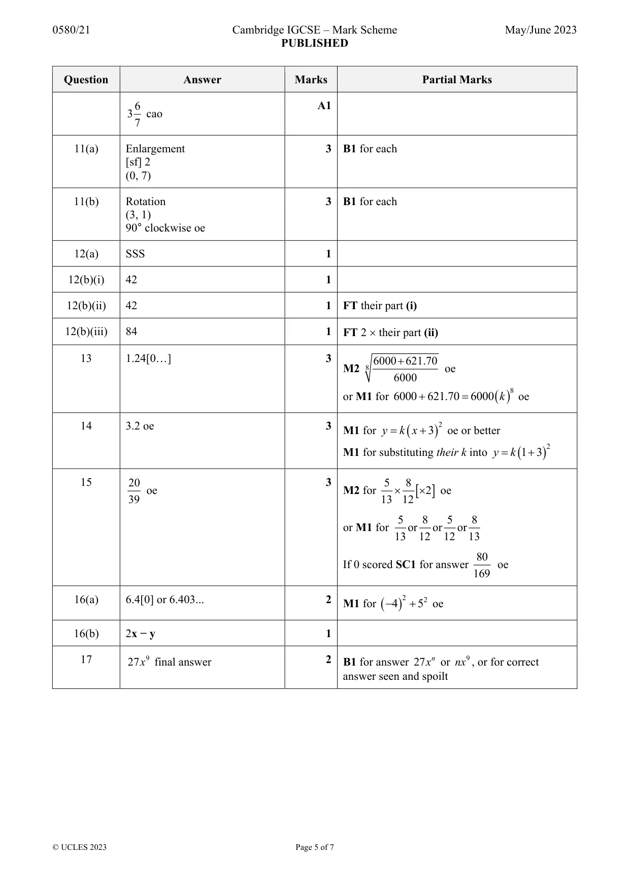 Mark scheme, page 5 of 7