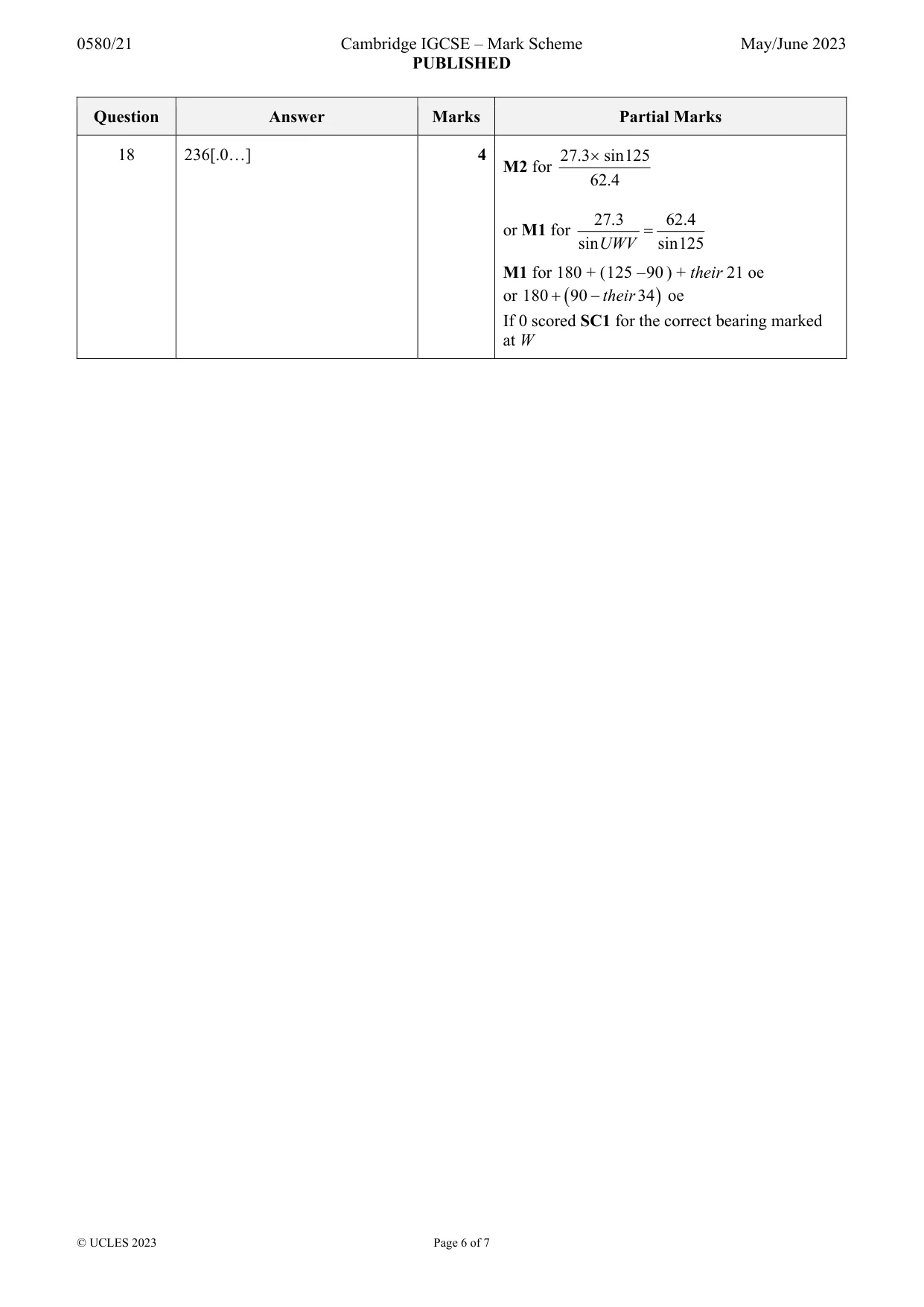 Mark scheme, page 6 of 7