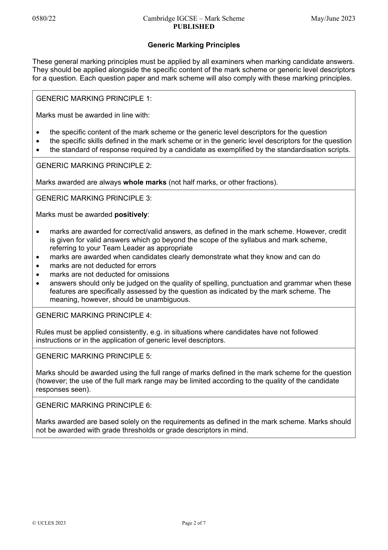 Mark scheme, page 2 of 7