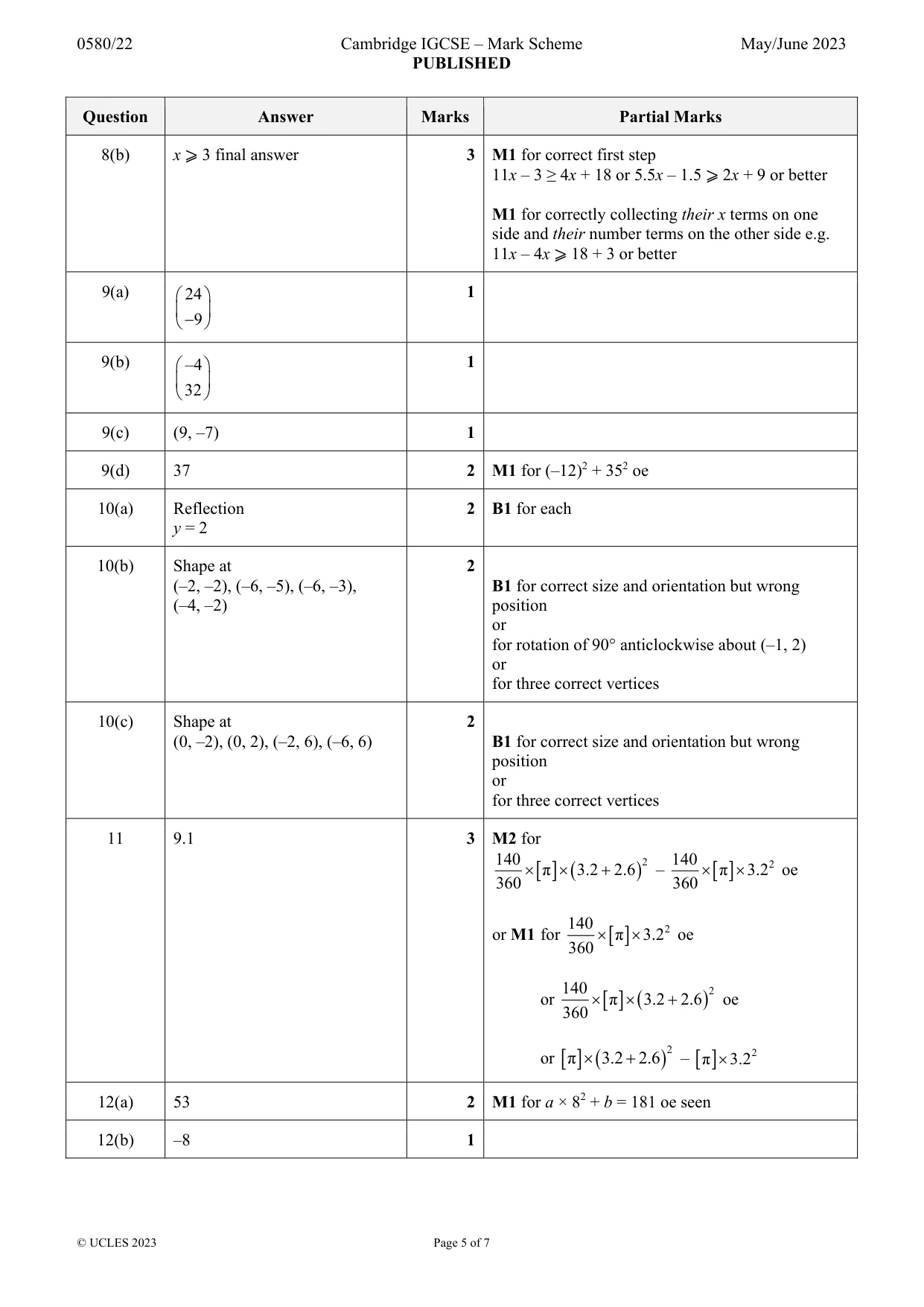 Mark scheme, page 5 of 7