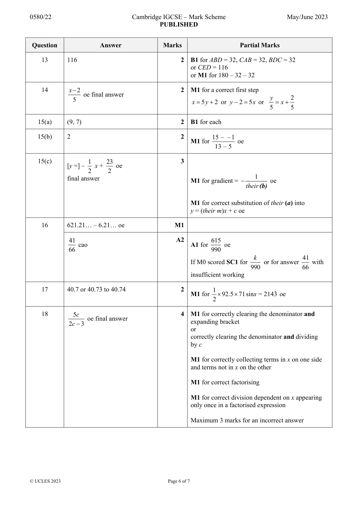 Mark scheme, page 6 of 7