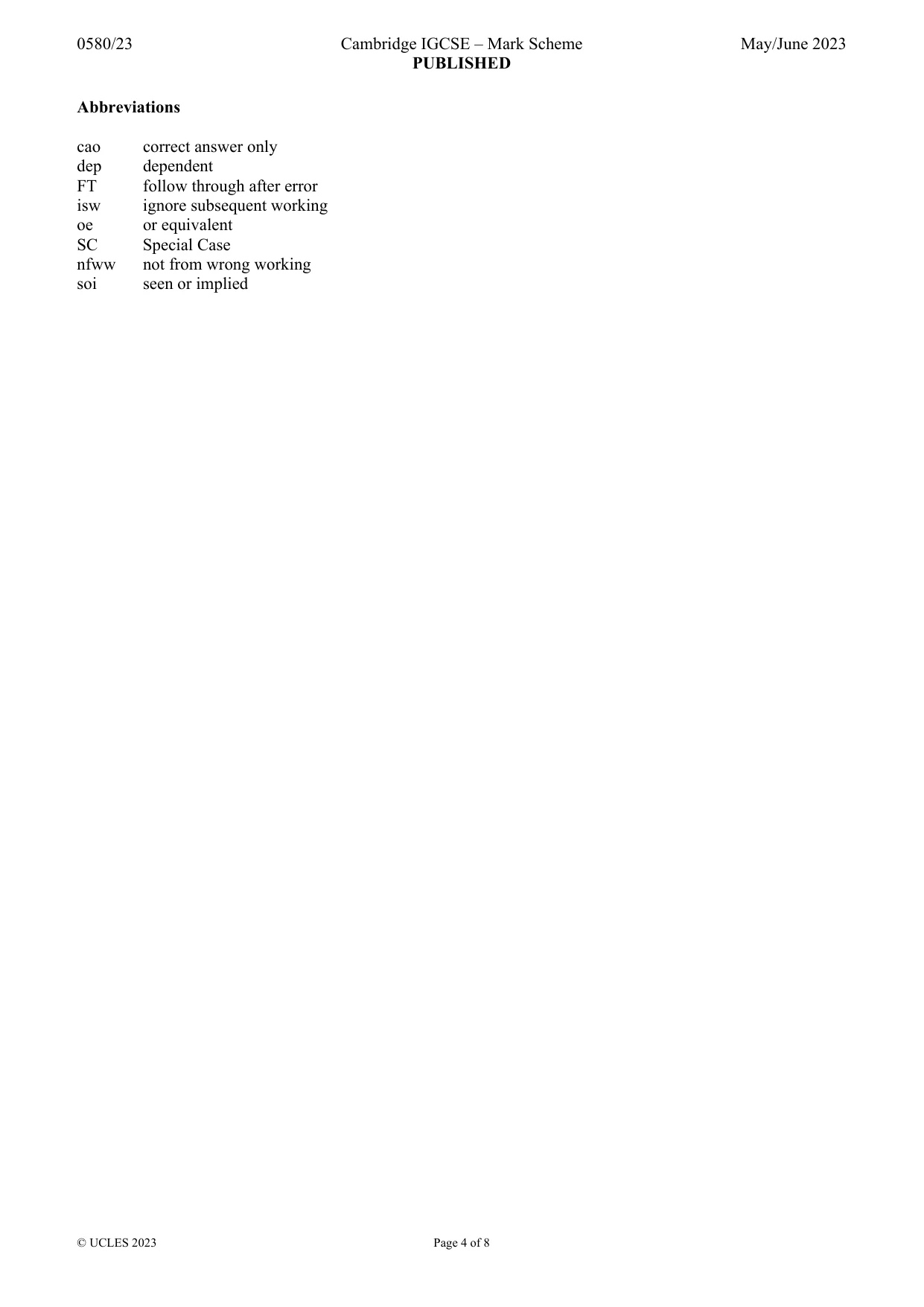 Mark scheme, page 4 of 8