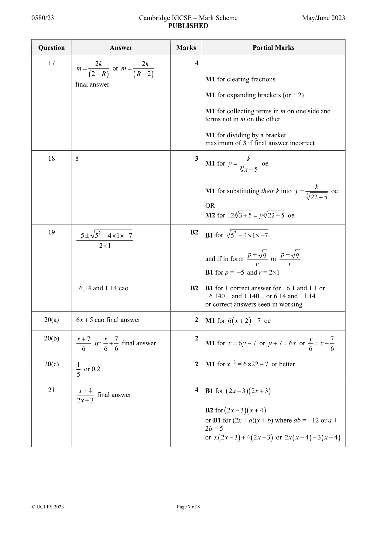 Mark scheme, page 7 of 8