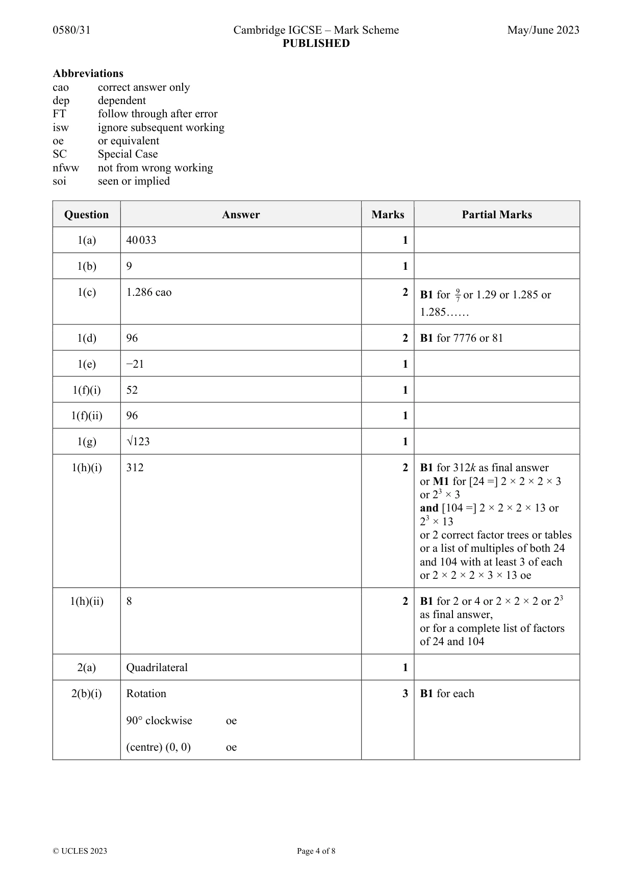 Mark scheme, page 4 of 8
