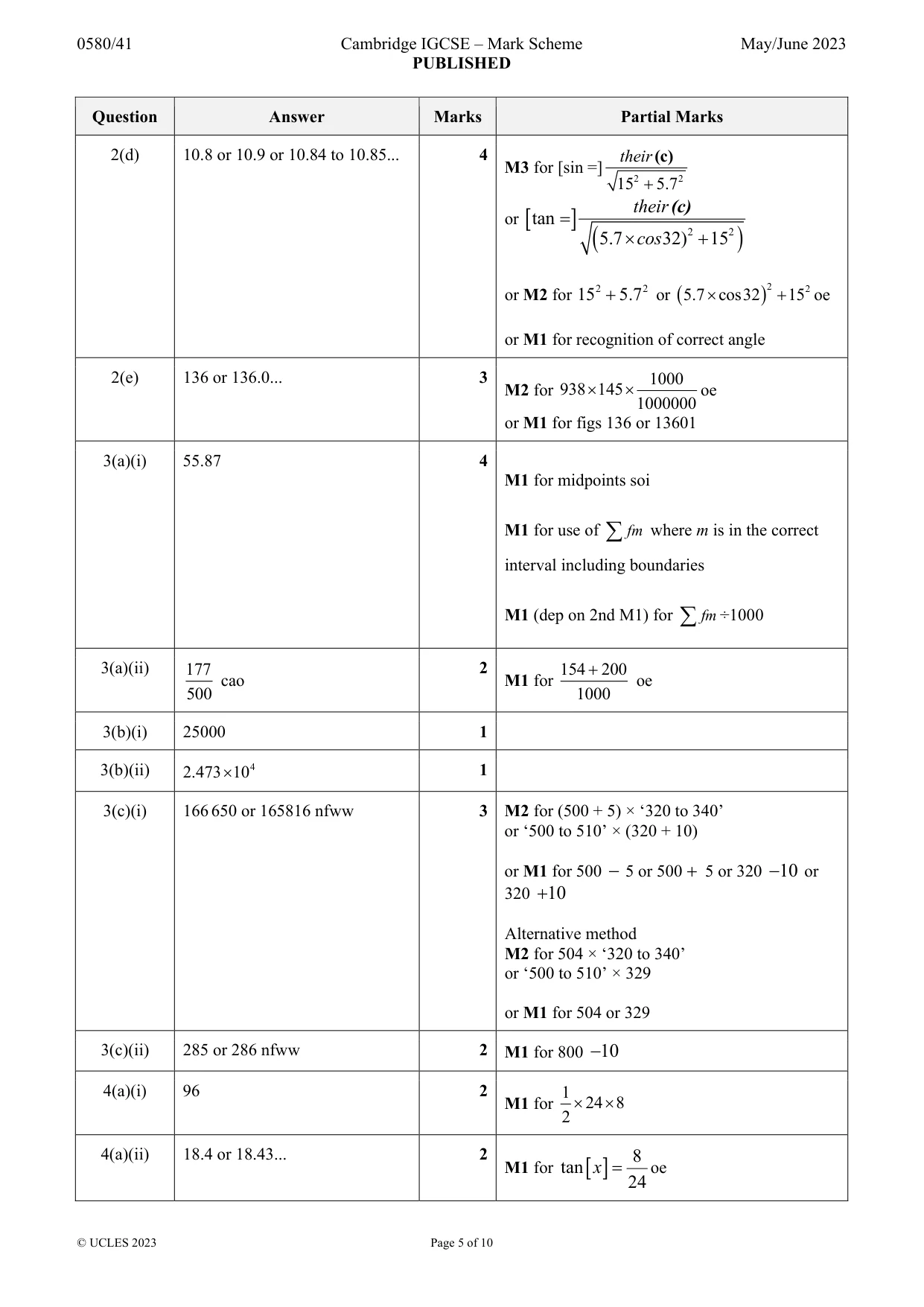 Mark scheme, page 5 of 10