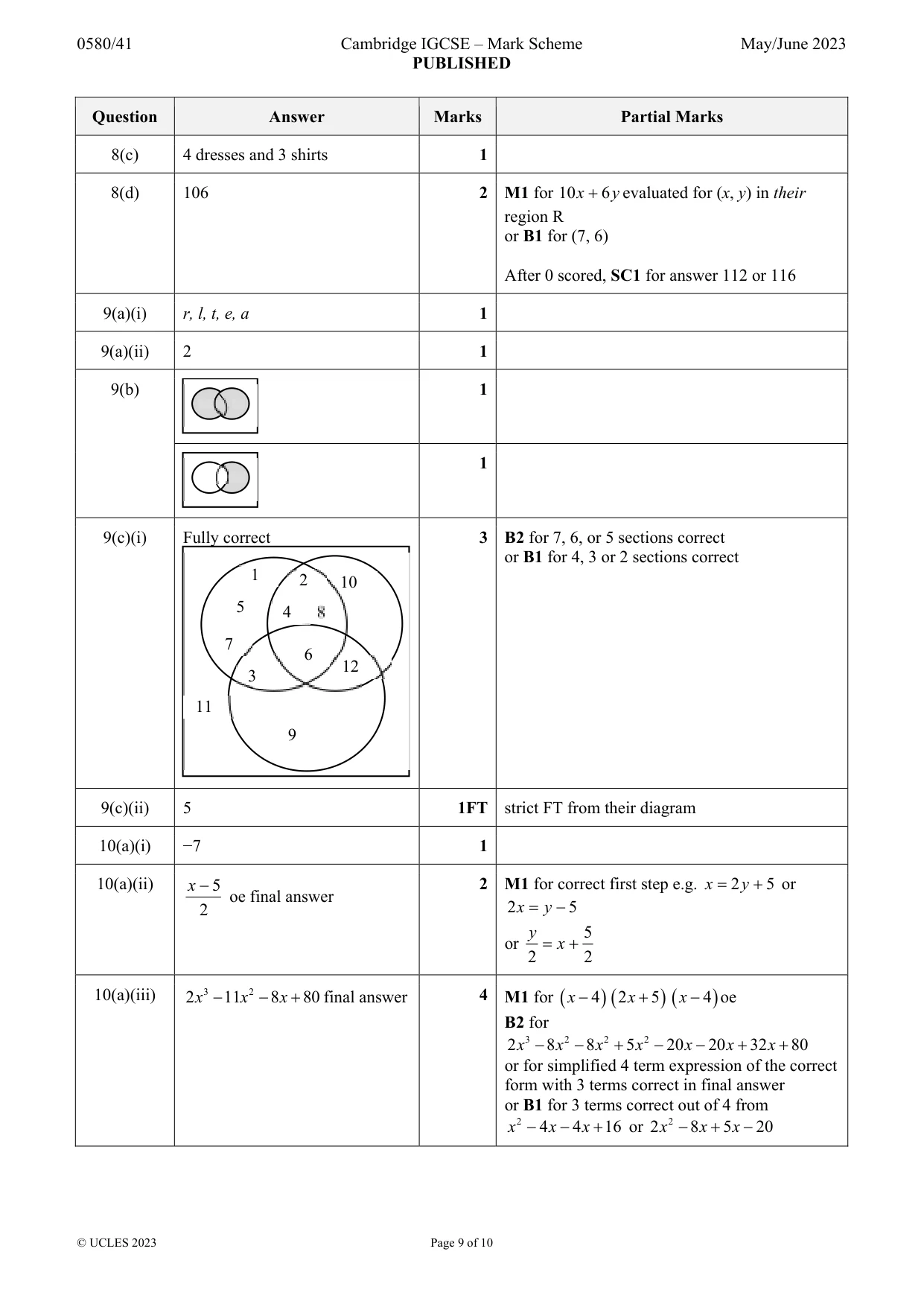 Mark scheme, page 9 of 10
