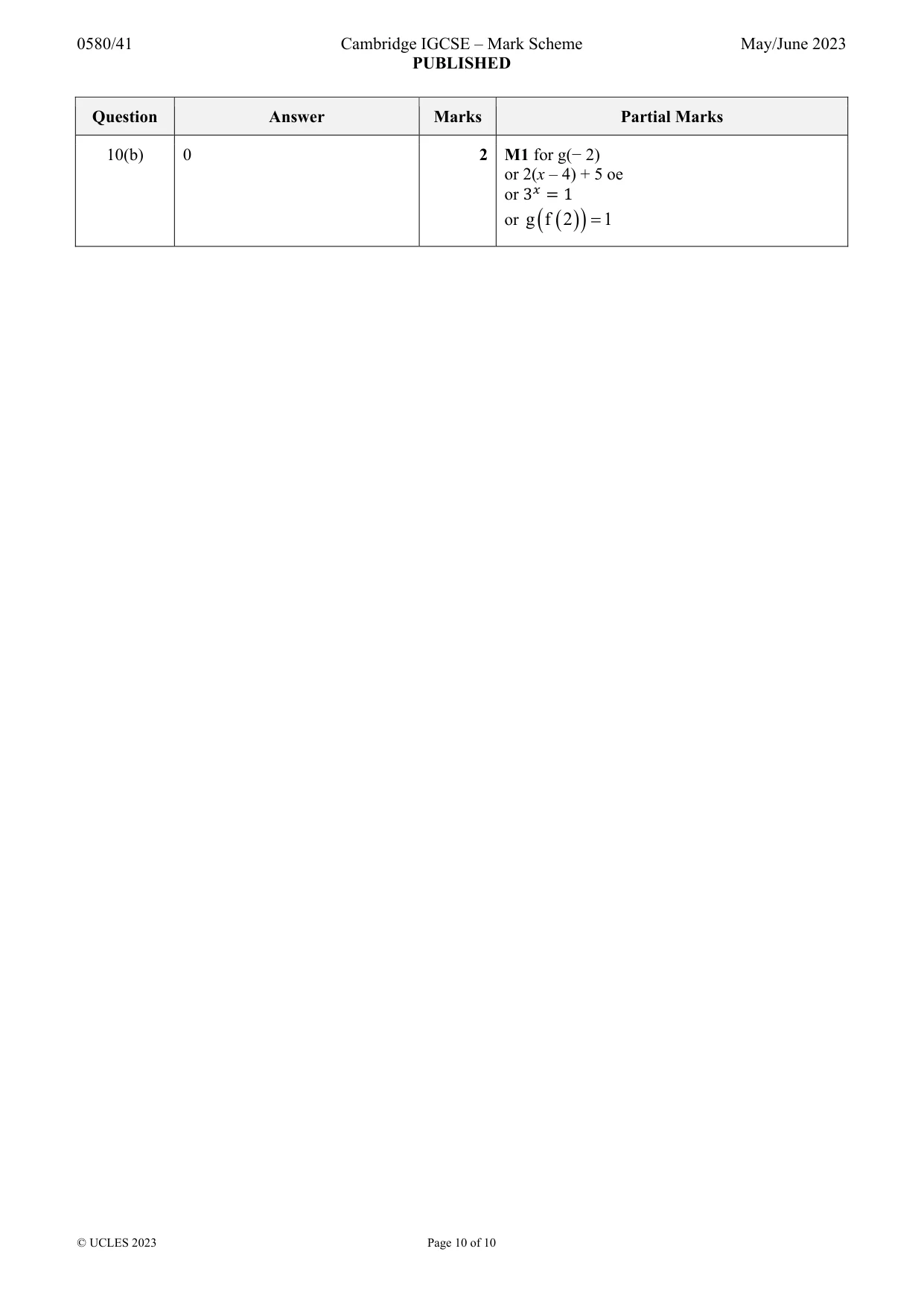 Mark scheme, page 10 of 10