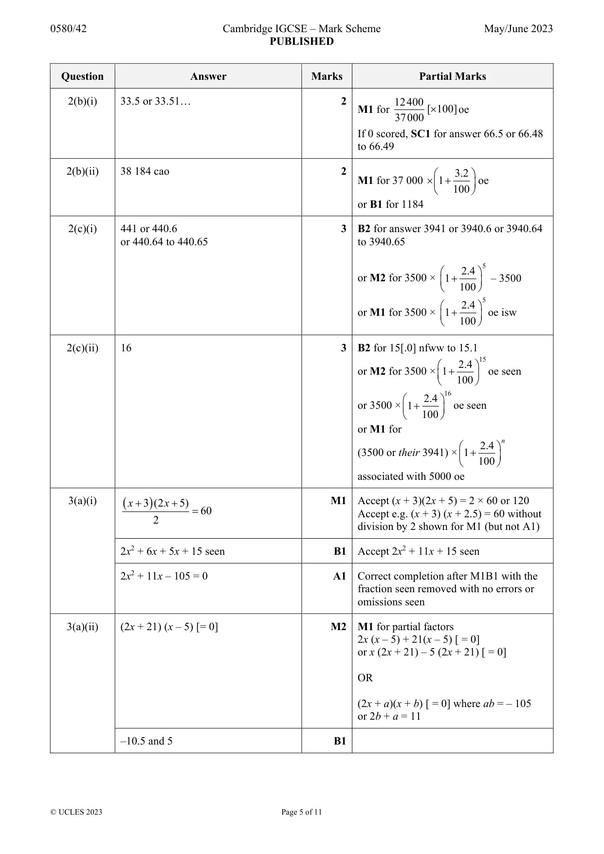 Mark scheme, page 5 of 11
