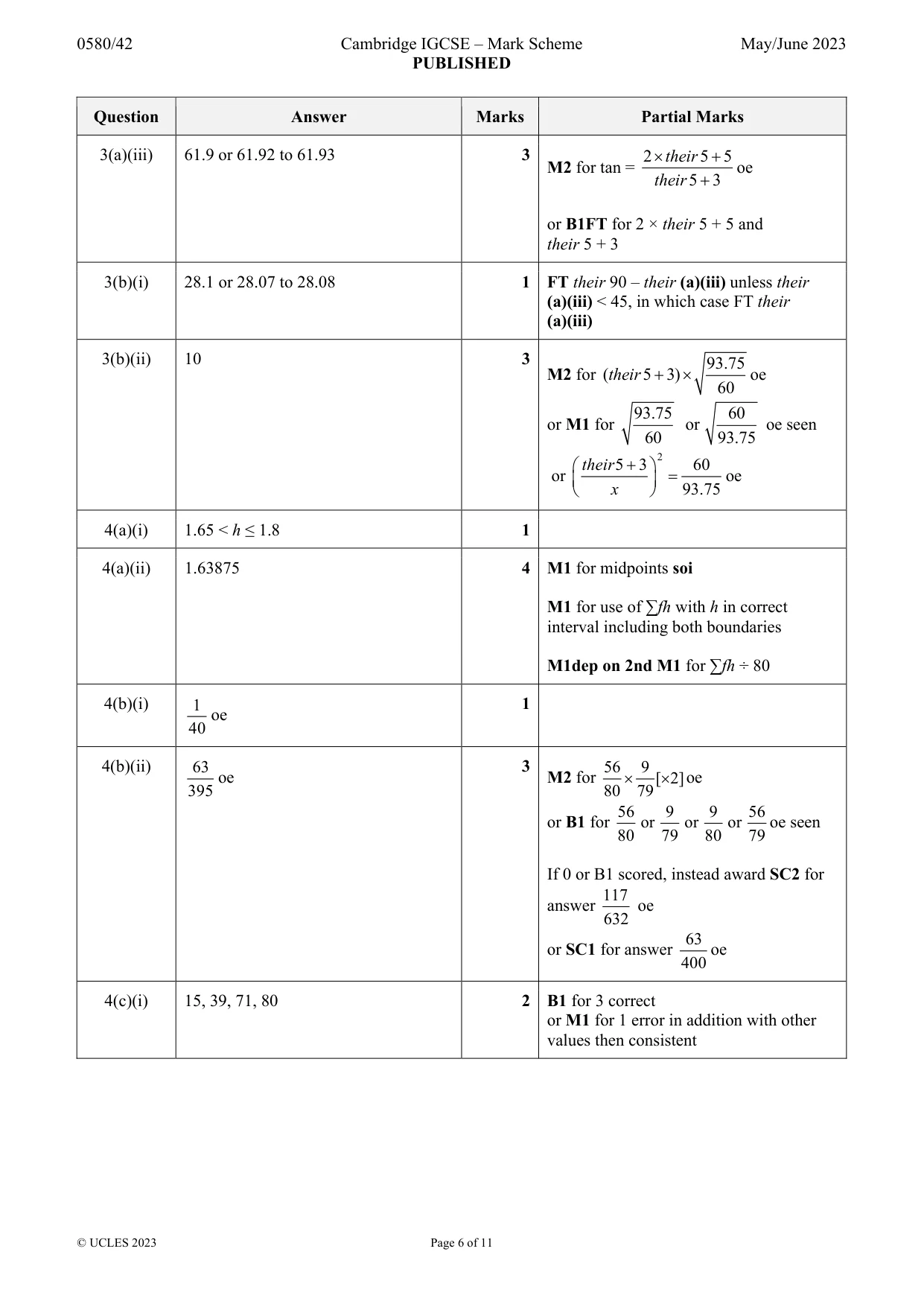 Mark scheme, page 6 of 11