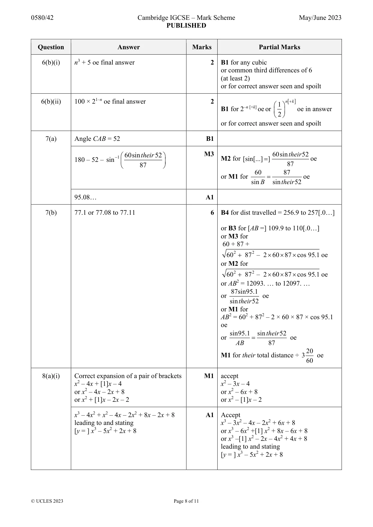 Mark scheme, page 8 of 11