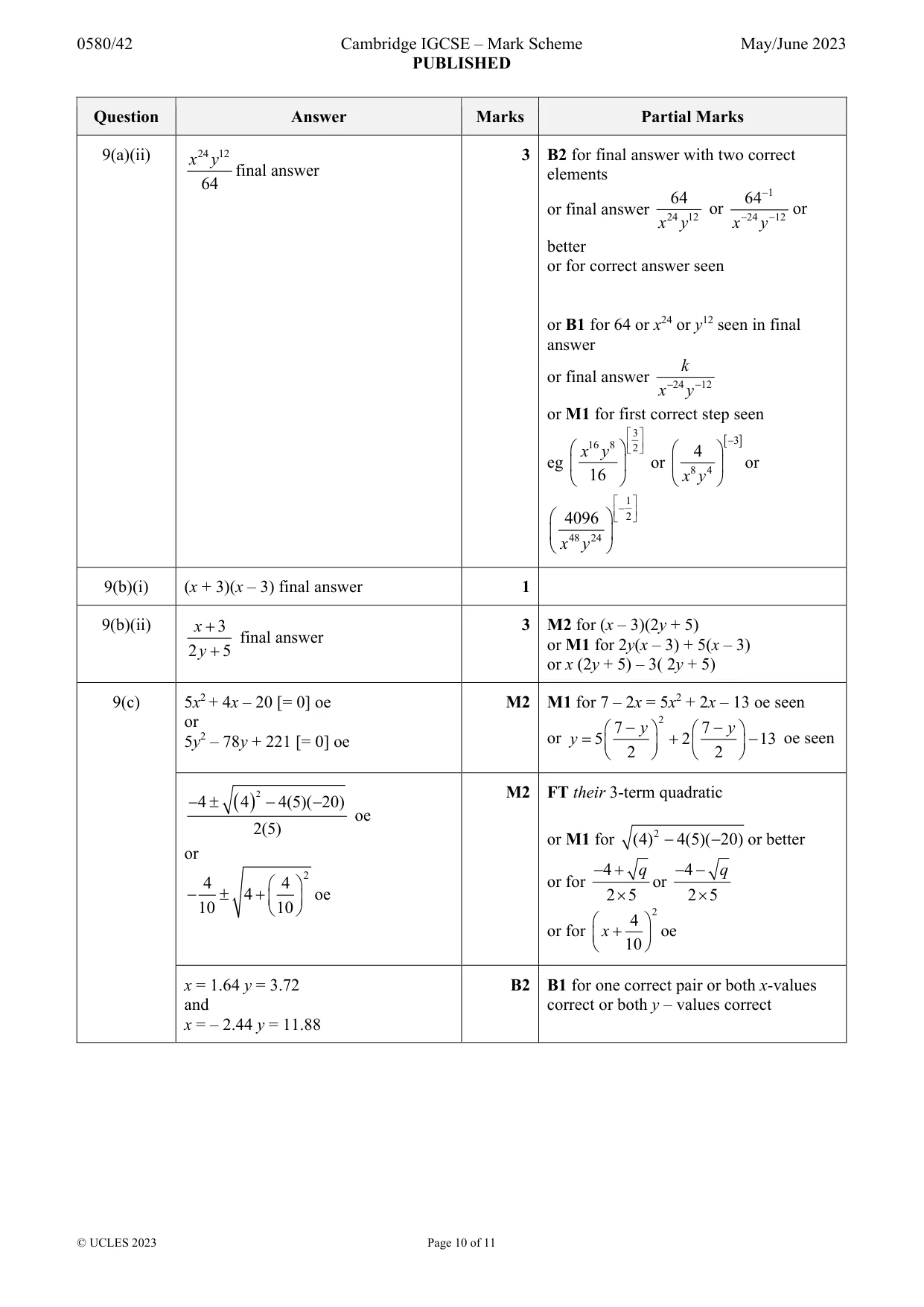 Mark scheme, page 10 of 11