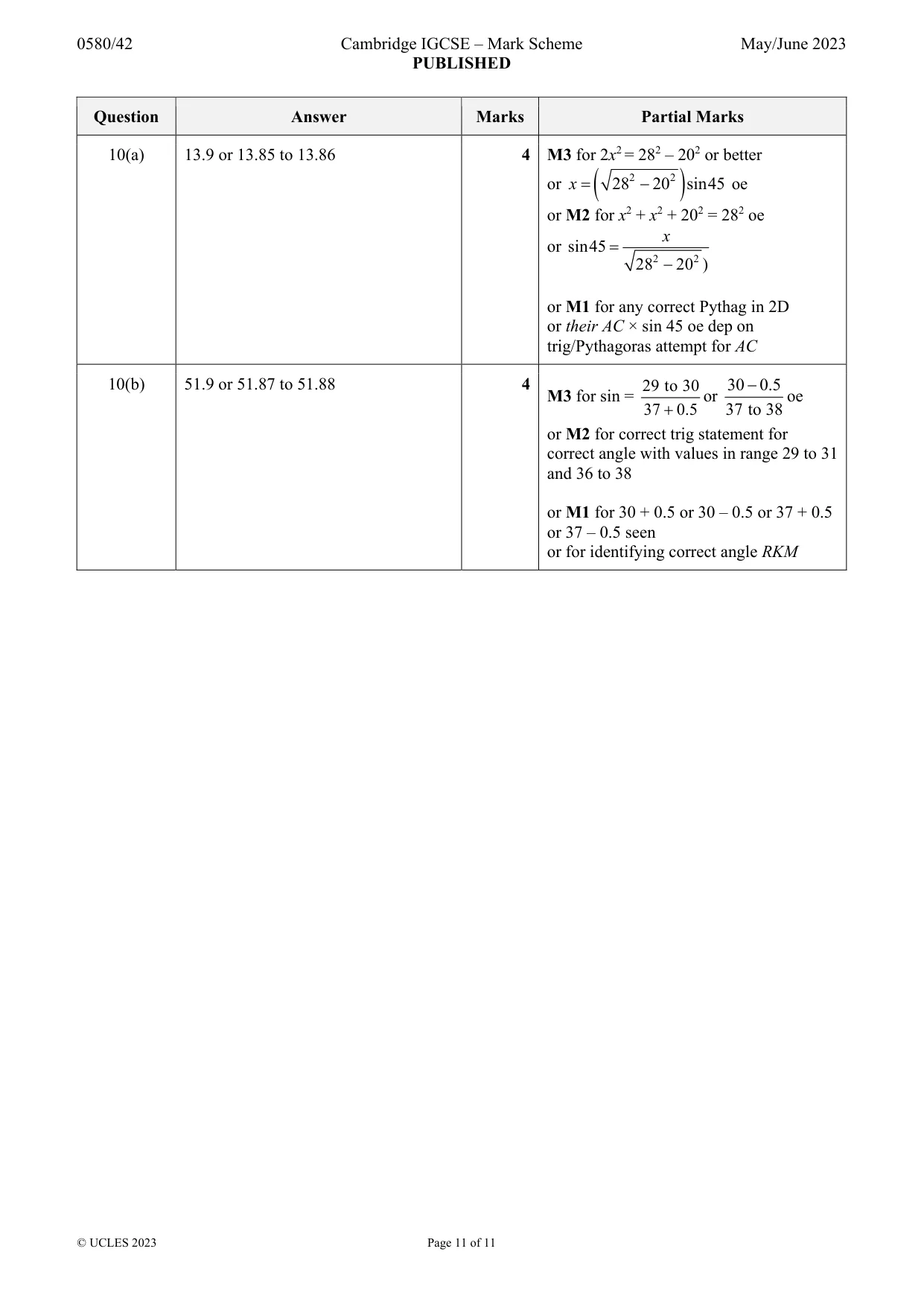 Mark scheme, page 11 of 11