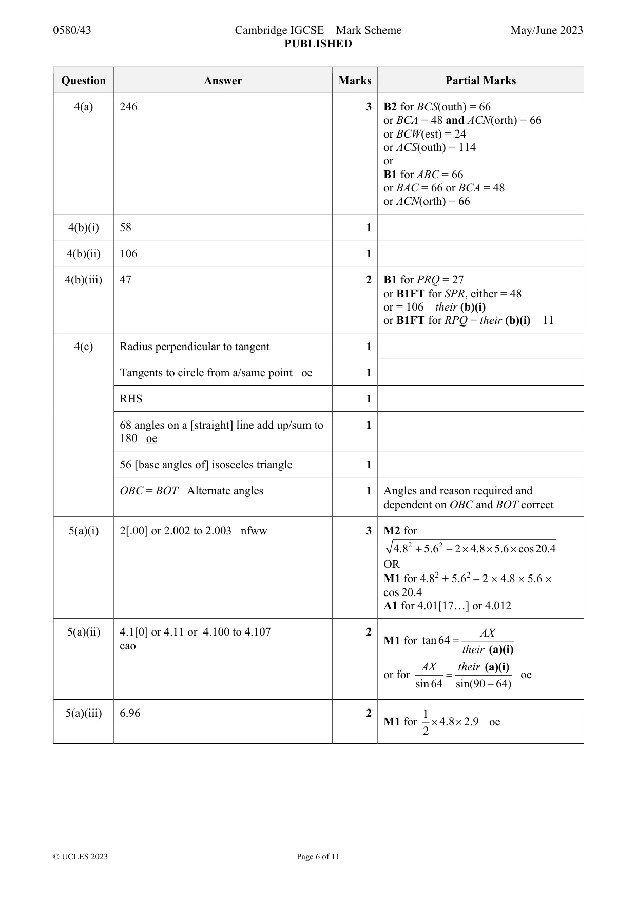 Mark scheme, page 6 of 11