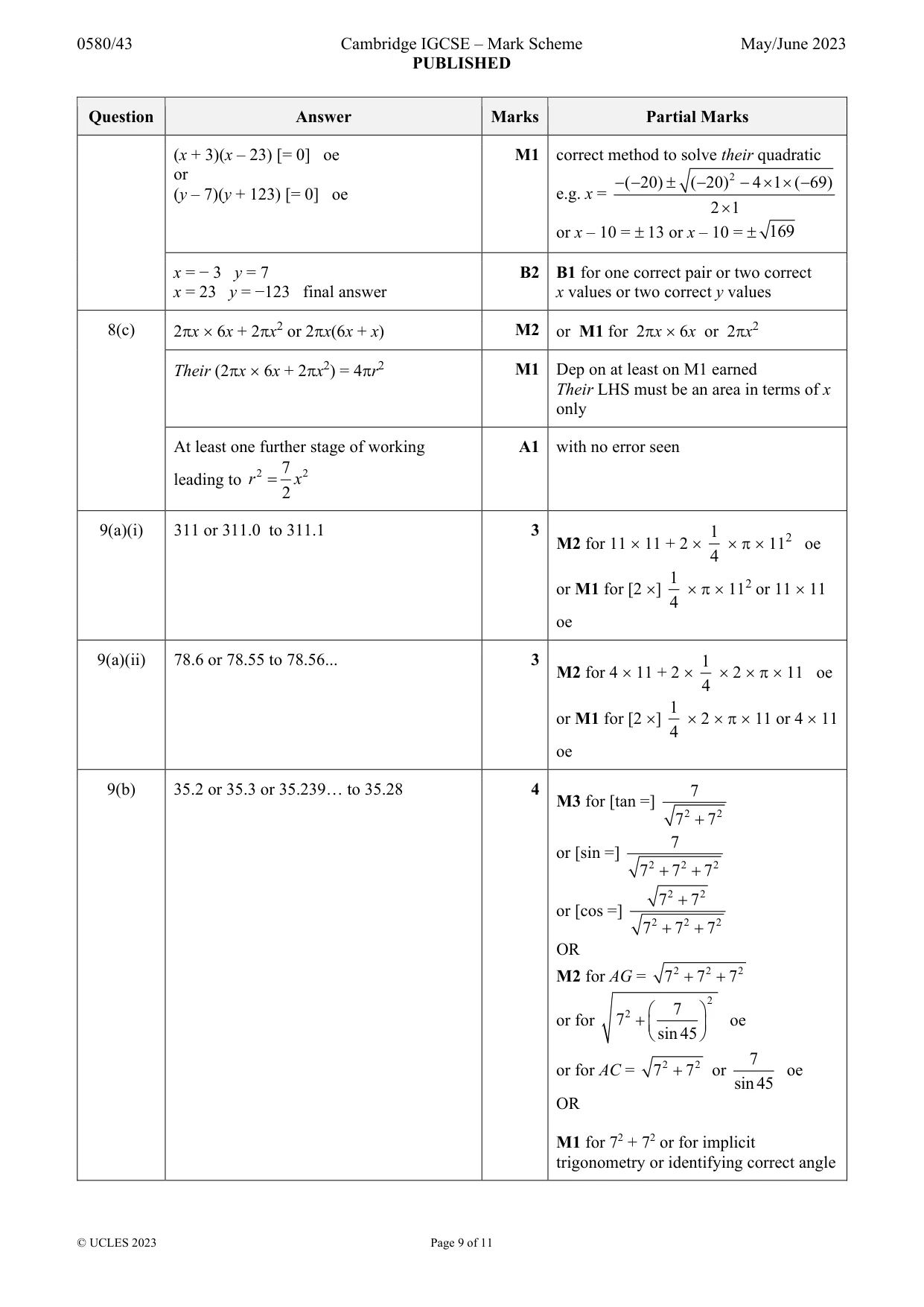 Mark scheme, page 9 of 11