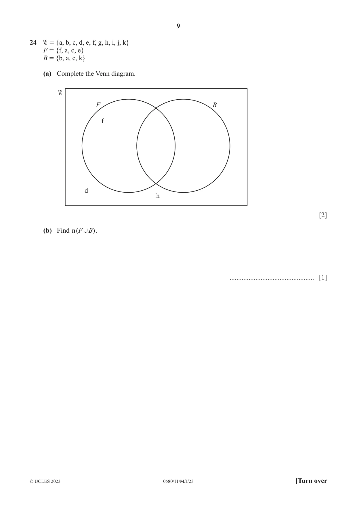 Cambridge IGCSE Mathematics 0580 2023 May/June Paper 1 · Variant 1 question paper, page 9 of 12