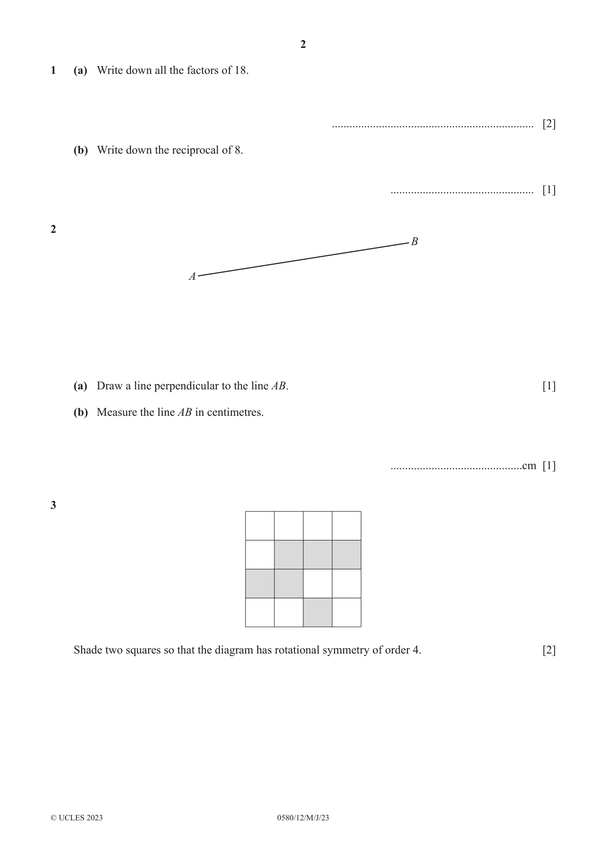 Cambridge IGCSE Mathematics 0580 2023 May/June Paper 1 · Variant 2 question paper, page 2 of 12