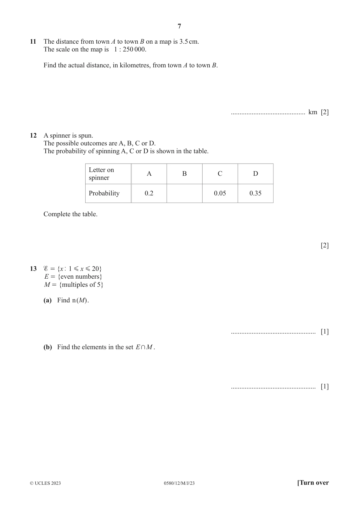 Cambridge IGCSE Mathematics 0580 2023 May/June Paper 1 · Variant 2 question paper, page 7 of 12
