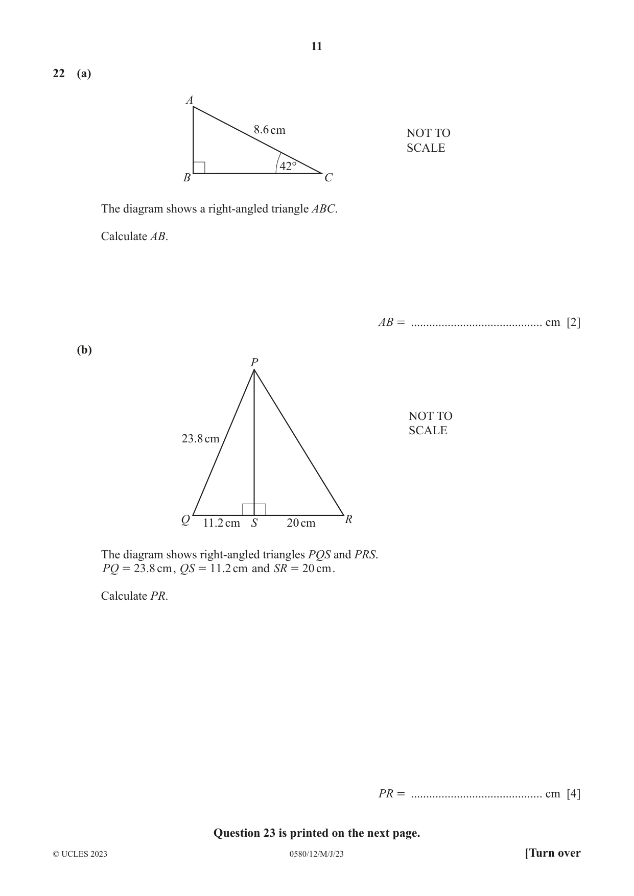 Cambridge IGCSE Mathematics 0580 2023 May/June Paper 1 · Variant 2 question paper, page 11 of 12