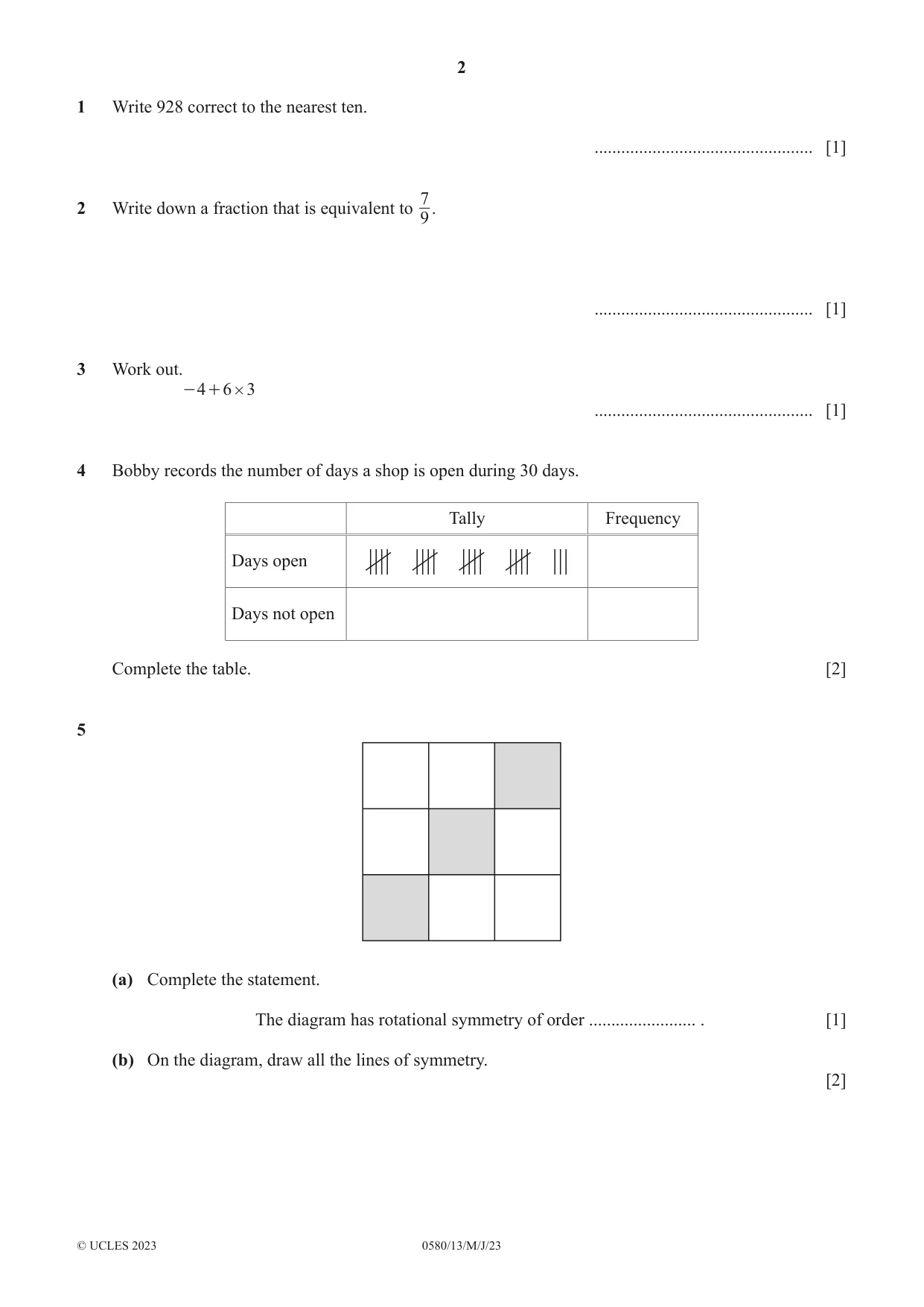 Cambridge IGCSE Mathematics 0580 2023 May/June Paper 1 · Variant 3 question paper, page 2 of 12