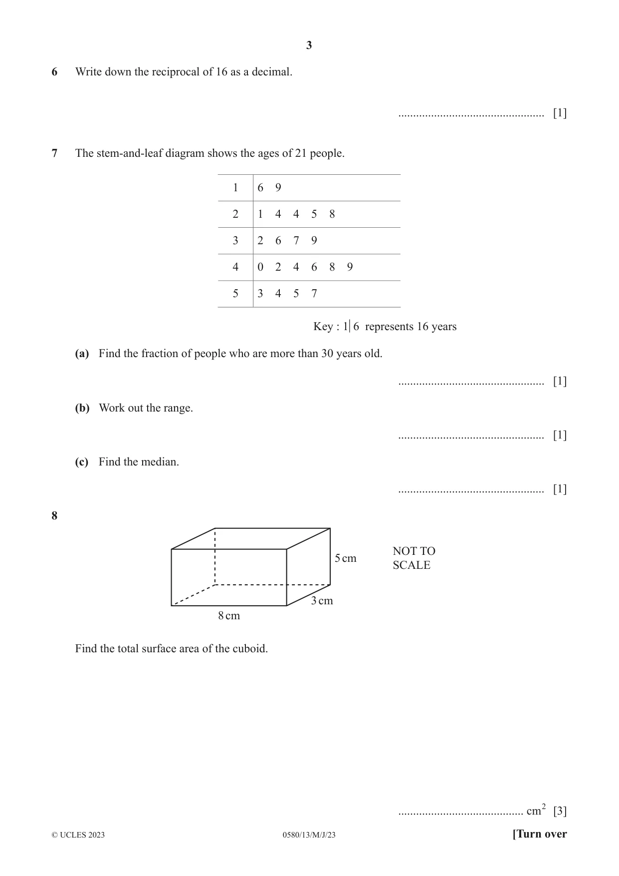 Cambridge IGCSE Mathematics 0580 2023 May/June Paper 1 · Variant 3 question paper, page 3 of 12