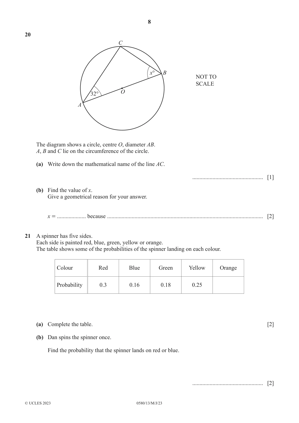 Cambridge IGCSE Mathematics 0580 2023 May/June Paper 1 · Variant 3 question paper, page 8 of 12