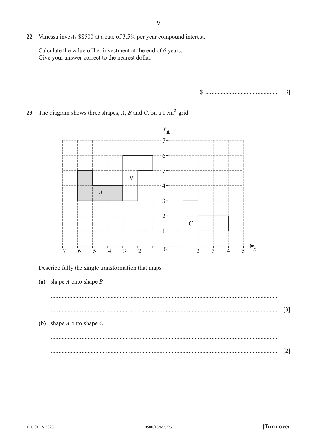 Cambridge IGCSE Mathematics 0580 2023 May/June Paper 1 · Variant 3 question paper, page 9 of 12