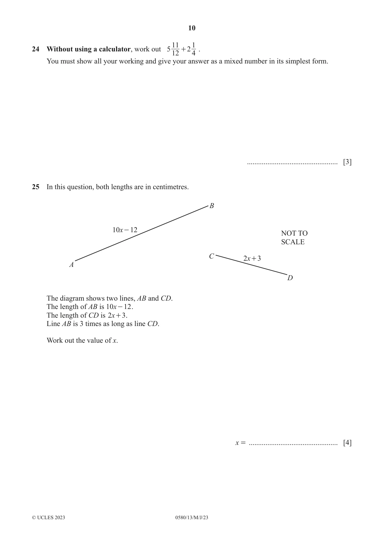 Cambridge IGCSE Mathematics 0580 2023 May/June Paper 1 · Variant 3 question paper, page 10 of 12