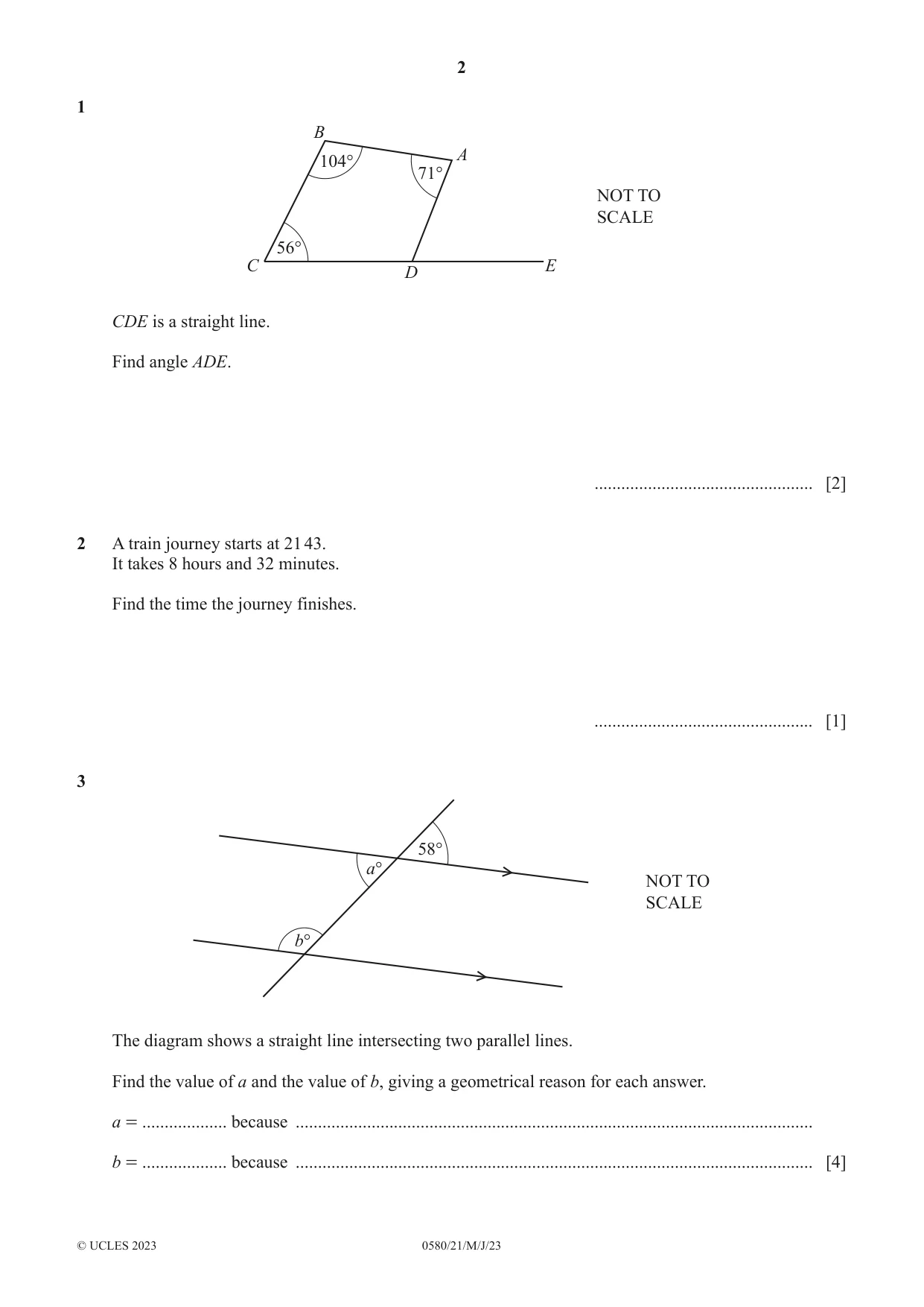 Cambridge IGCSE Mathematics 0580 2023 May/June Paper 2 · Variant 1 question paper, page 2 of 12