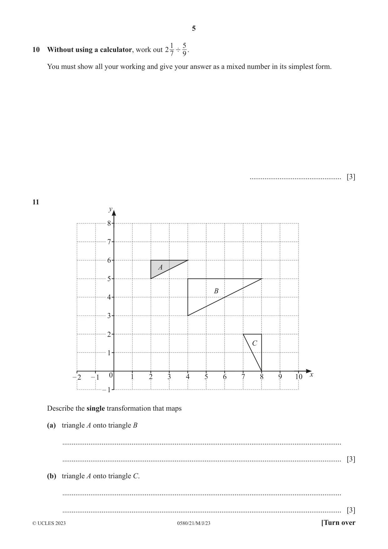 Cambridge IGCSE Mathematics 0580 2023 May/June Paper 2 · Variant 1 question paper, page 5 of 12