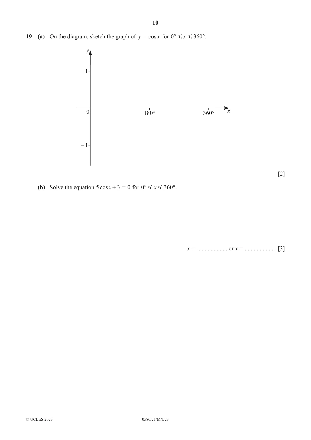 Cambridge IGCSE Mathematics 0580 2023 May/June Paper 2 · Variant 1 question paper, page 10 of 12