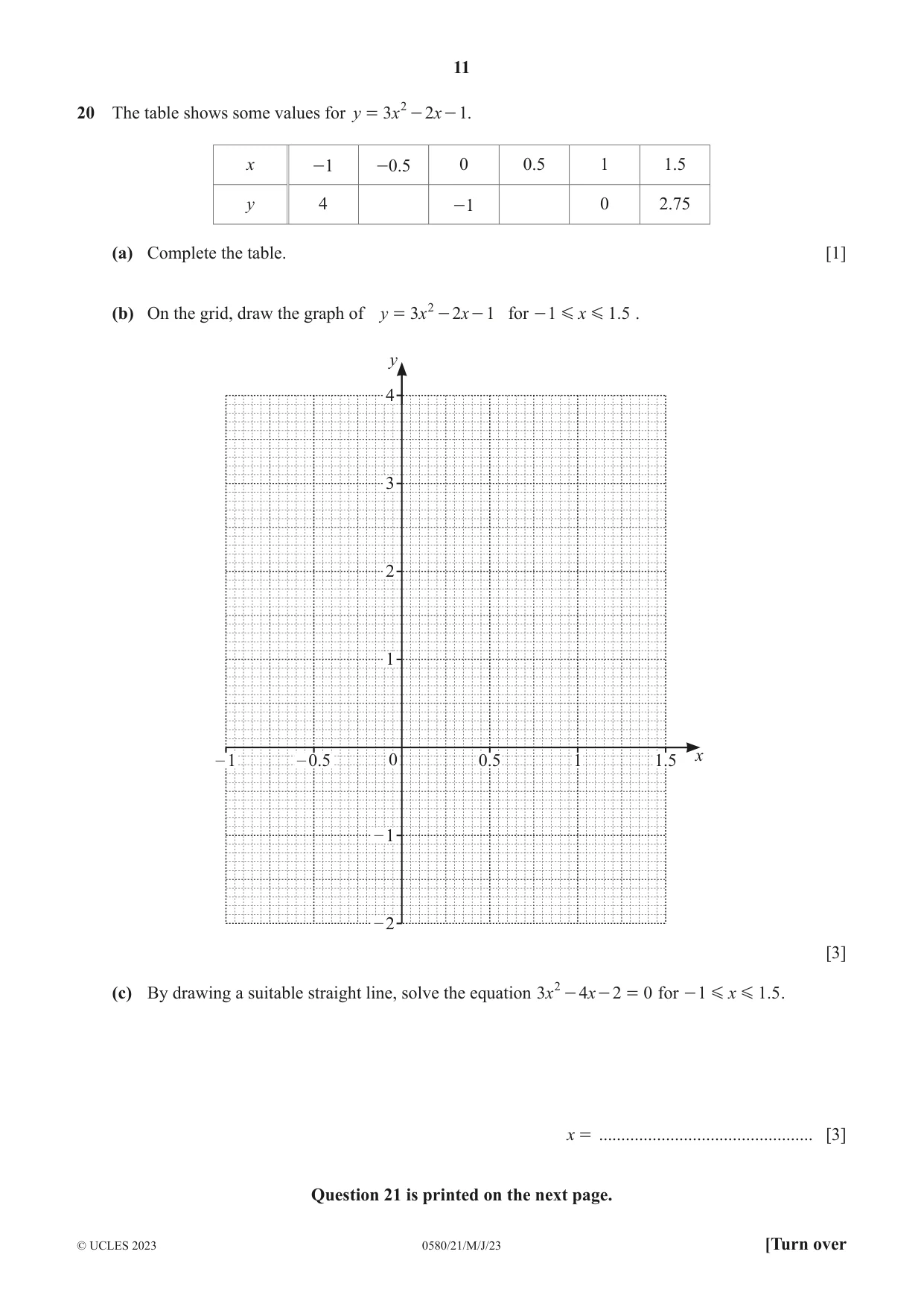 Cambridge IGCSE Mathematics 0580 2023 May/June Paper 2 · Variant 1 question paper, page 11 of 12
