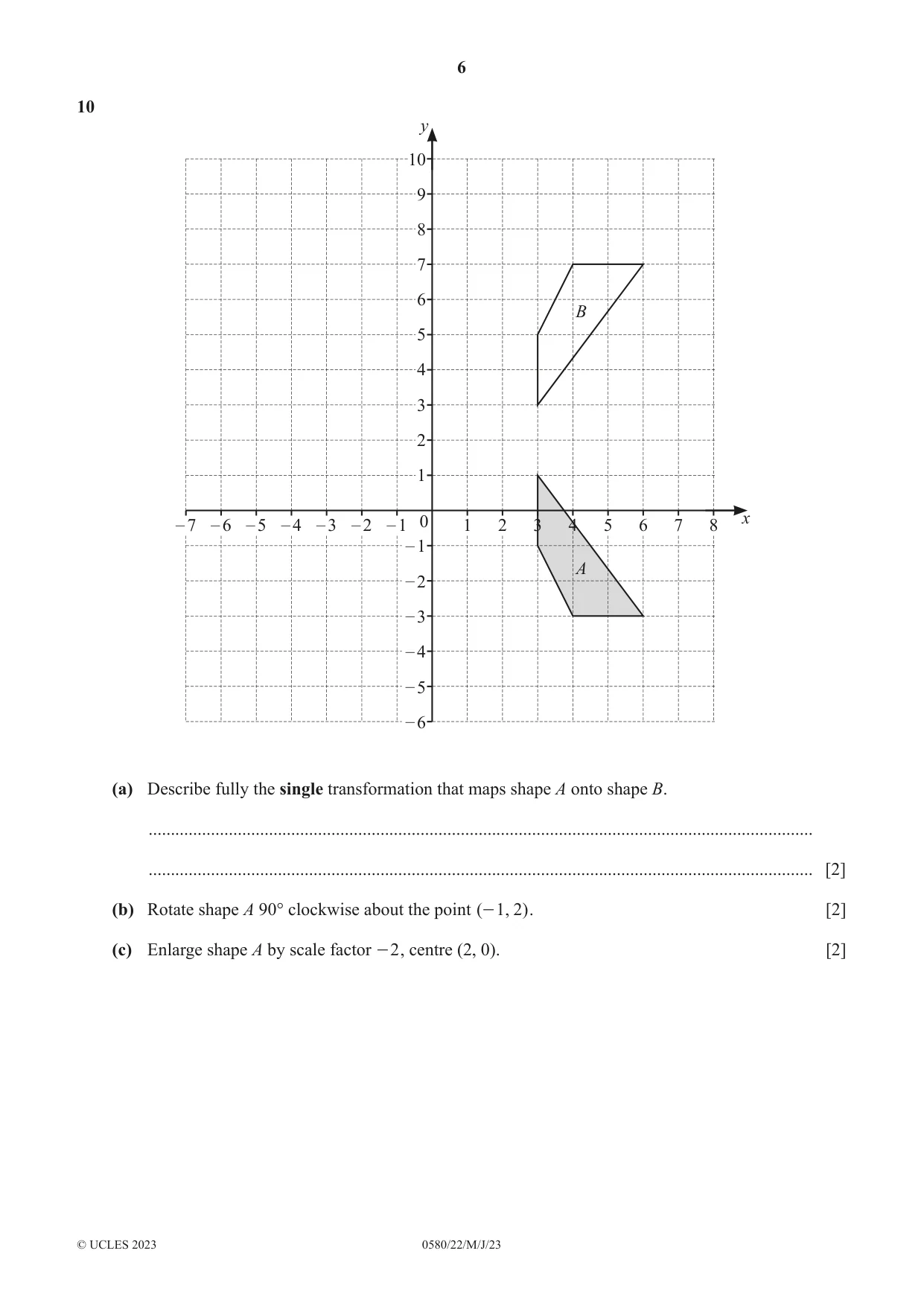 Cambridge IGCSE Mathematics 0580 2023 May/June Paper 2 · Variant 2 question paper, page 6 of 12