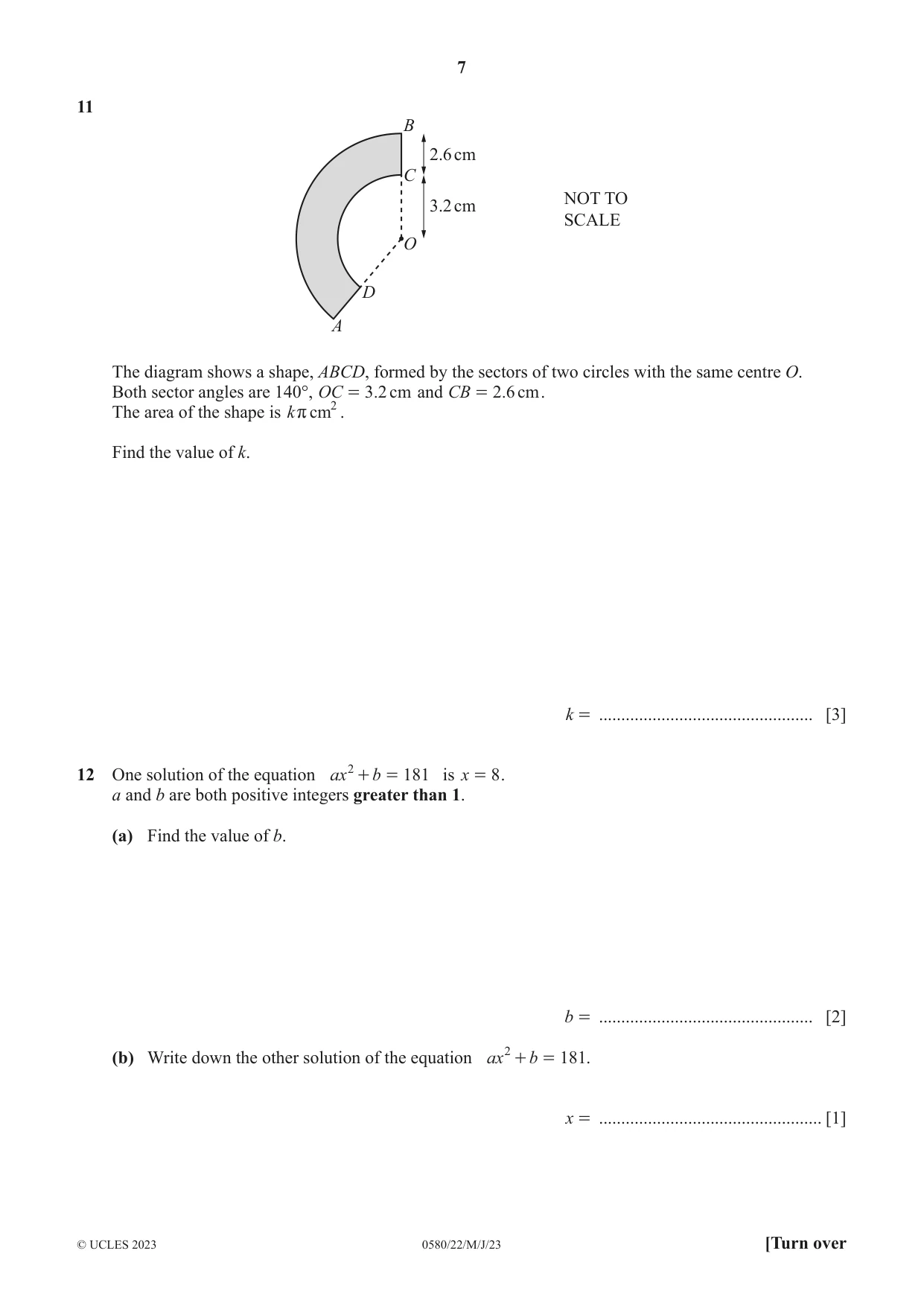 Cambridge IGCSE Mathematics 0580 2023 May/June Paper 2 · Variant 2 question paper, page 7 of 12