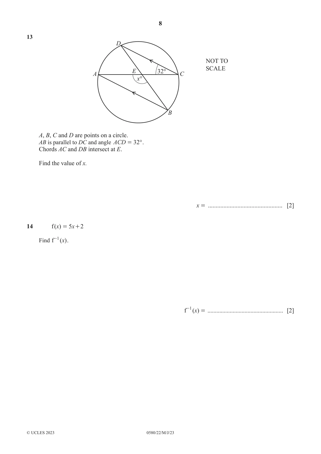 Cambridge IGCSE Mathematics 0580 2023 May/June Paper 2 · Variant 2 question paper, page 8 of 12