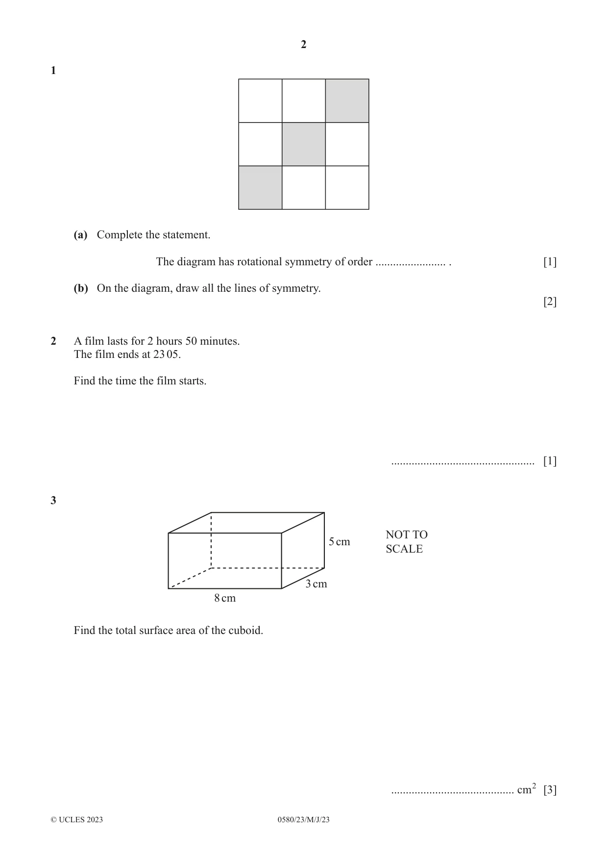 Cambridge IGCSE Mathematics 0580 2023 May/June Paper 2 · Variant 3 question paper, page 2 of 12