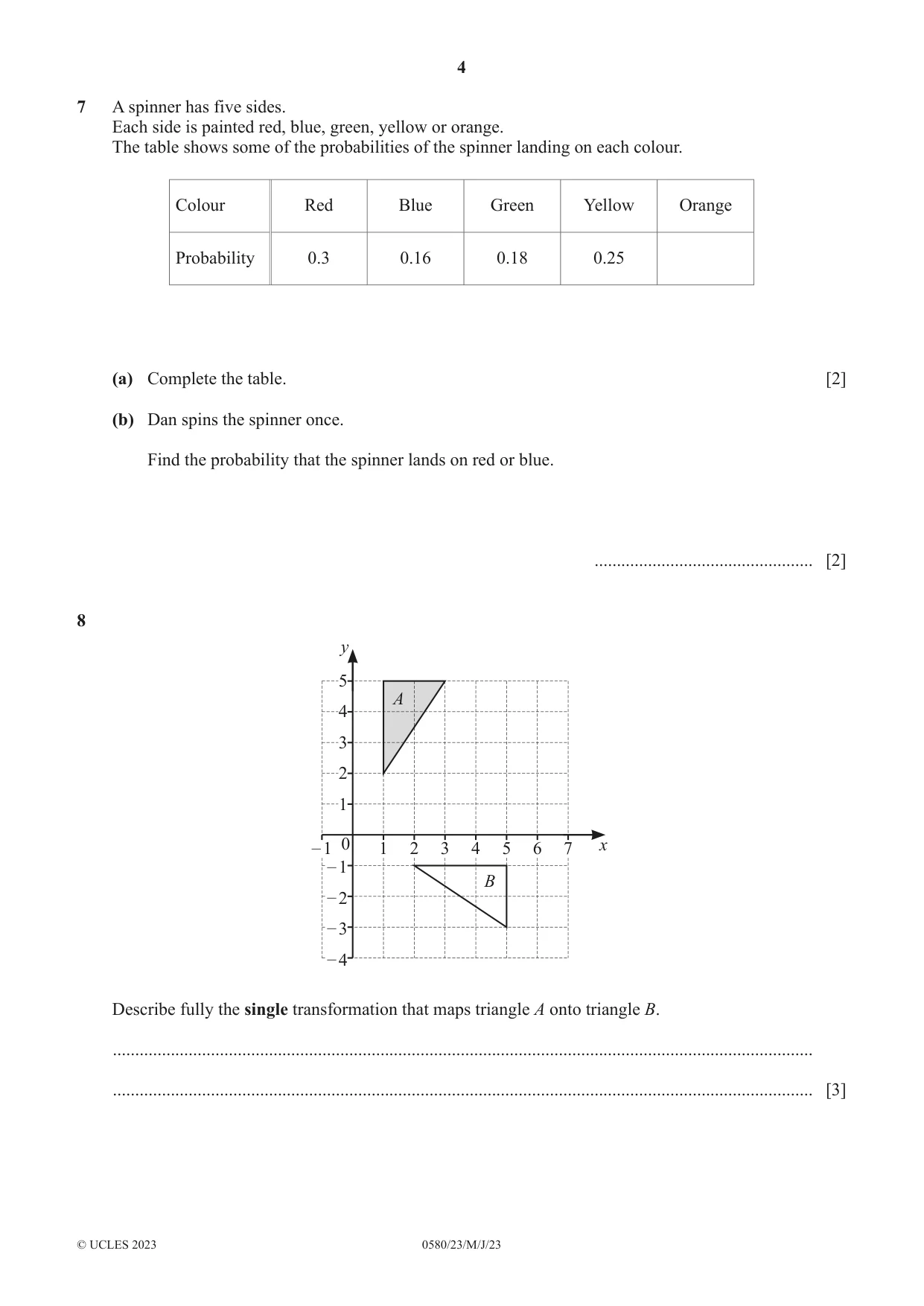 Cambridge IGCSE Mathematics 0580 2023 May/June Paper 2 · Variant 3 question paper, page 4 of 12