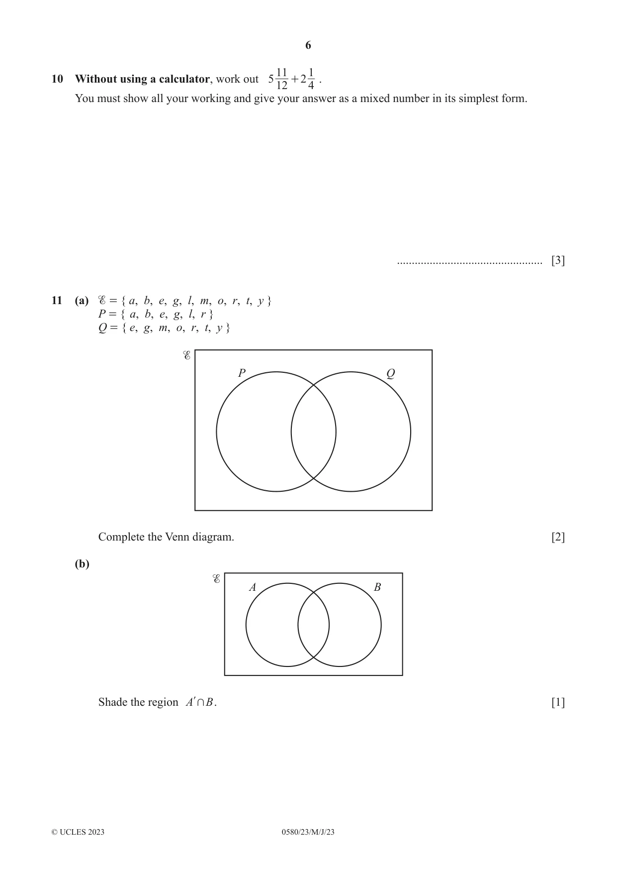 Cambridge IGCSE Mathematics 0580 2023 May/June Paper 2 · Variant 3 question paper, page 6 of 12
