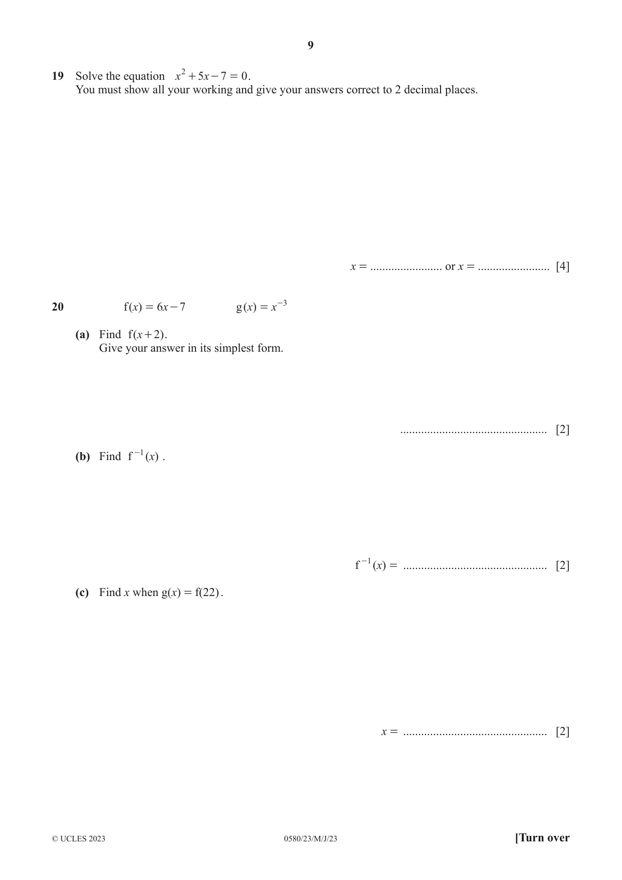 Cambridge IGCSE Mathematics 0580 2023 May/June Paper 2 · Variant 3 question paper, page 9 of 12