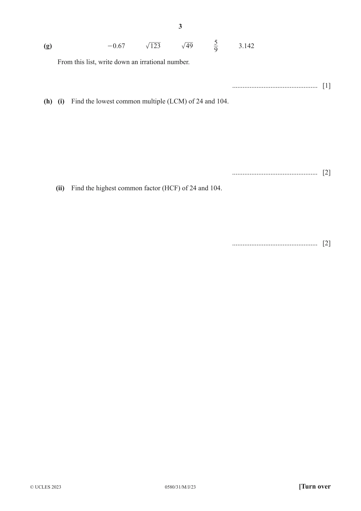 Cambridge IGCSE Mathematics 0580 2023 May/June Paper 3 · Variant 1 question paper, page 3 of 20