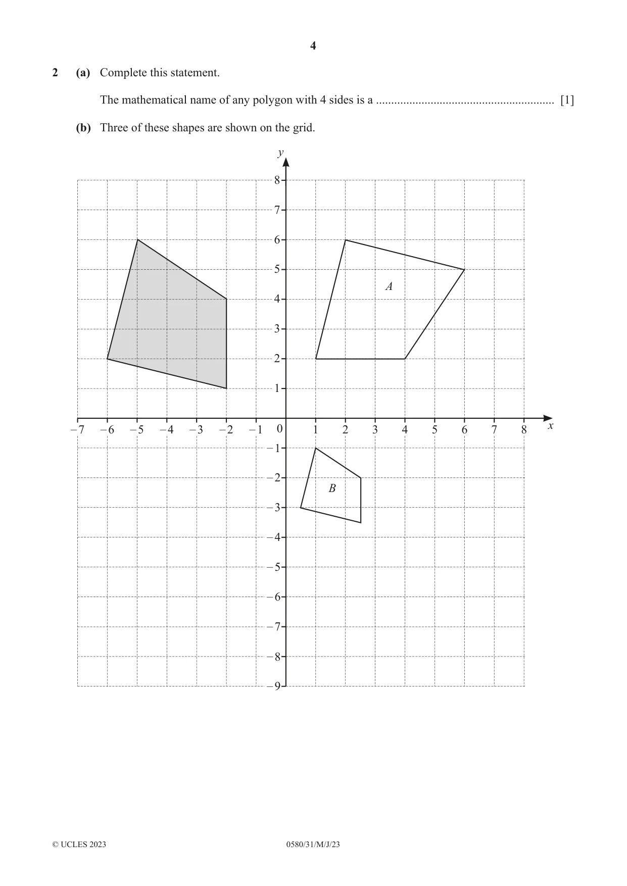 Cambridge IGCSE Mathematics 0580 2023 May/June Paper 3 · Variant 1 question paper, page 4 of 20