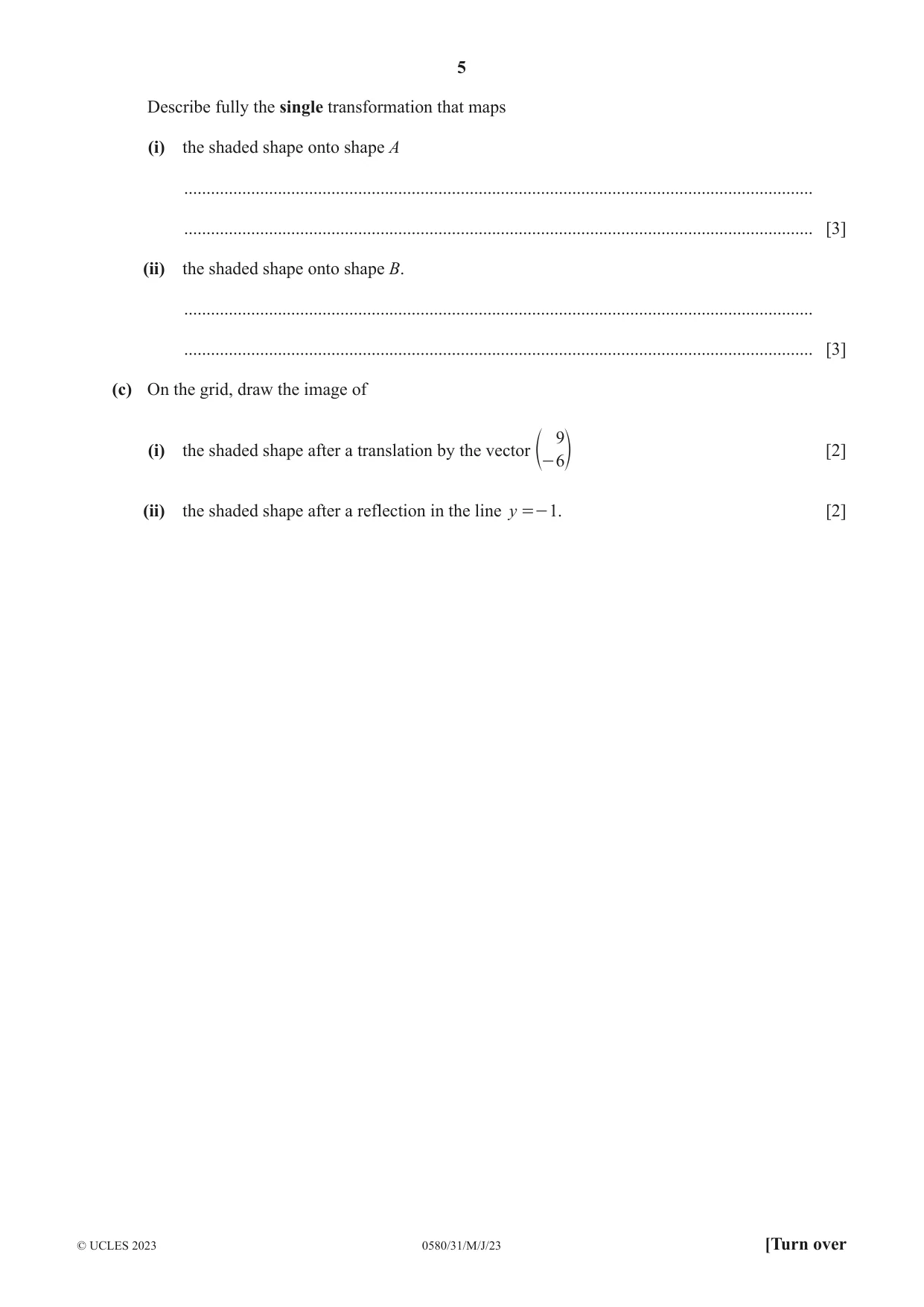 Cambridge IGCSE Mathematics 0580 2023 May/June Paper 3 · Variant 1 question paper, page 5 of 20