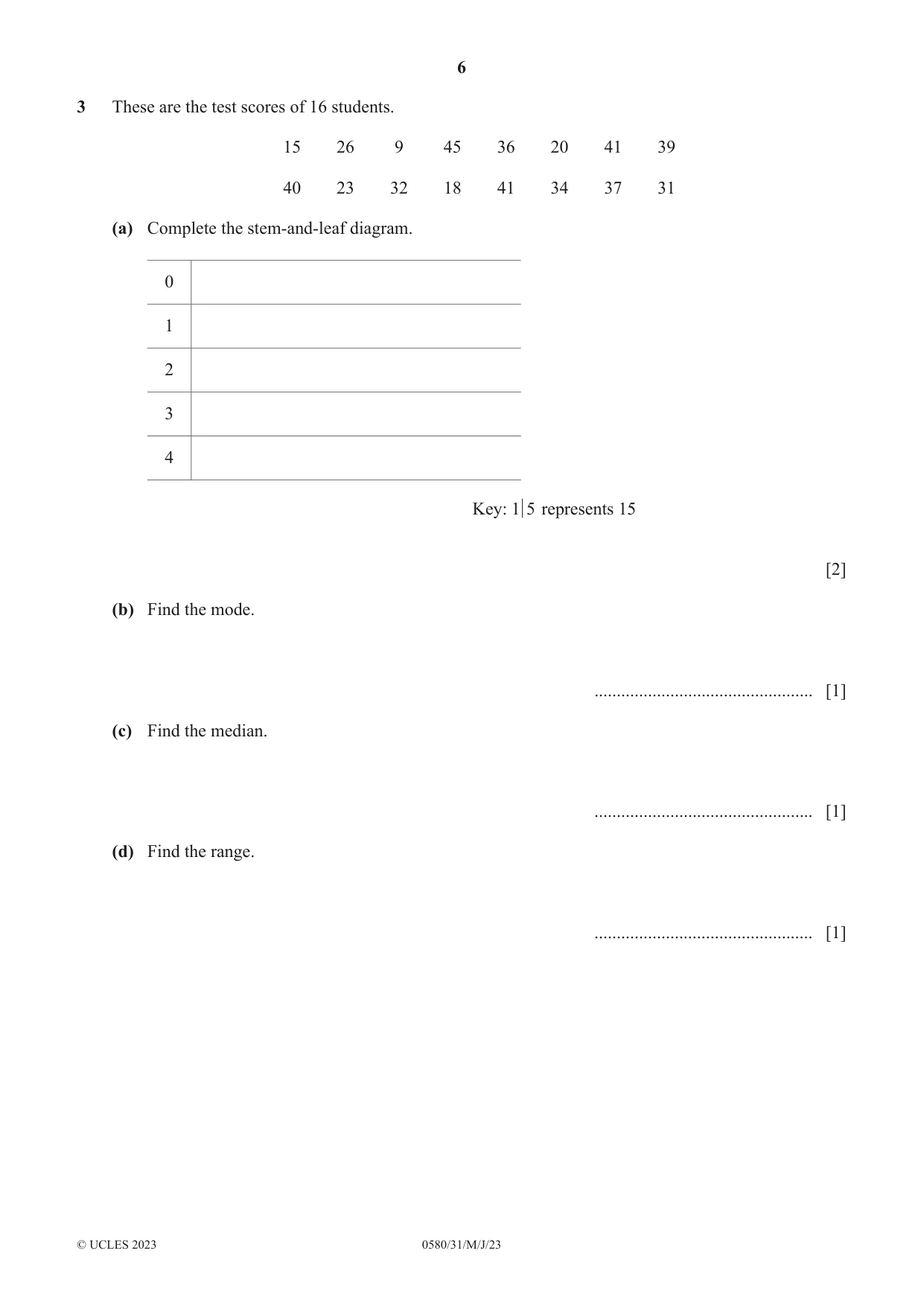 Cambridge IGCSE Mathematics 0580 2023 May/June Paper 3 · Variant 1 question paper, page 6 of 20