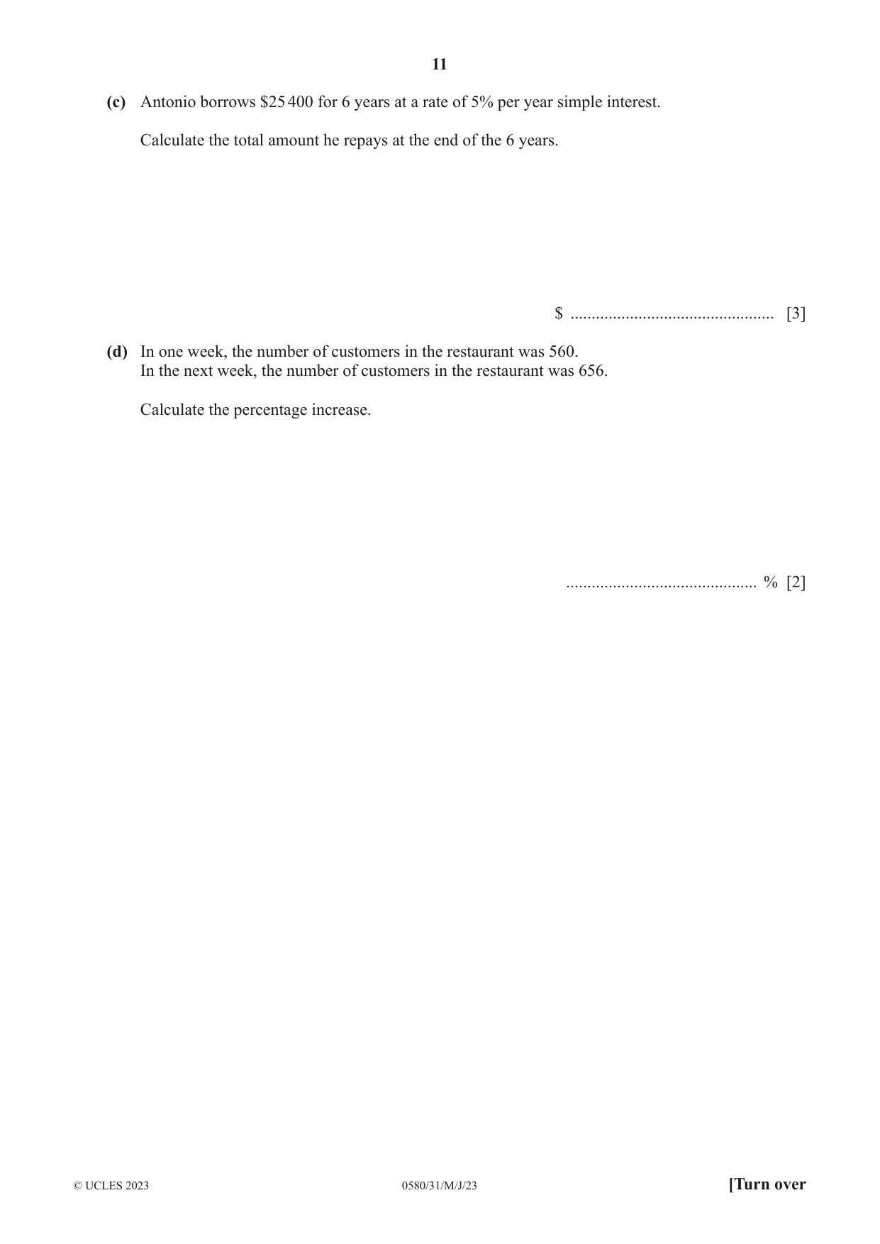 Cambridge IGCSE Mathematics 0580 2023 May/June Paper 3 · Variant 1 question paper, page 11 of 20